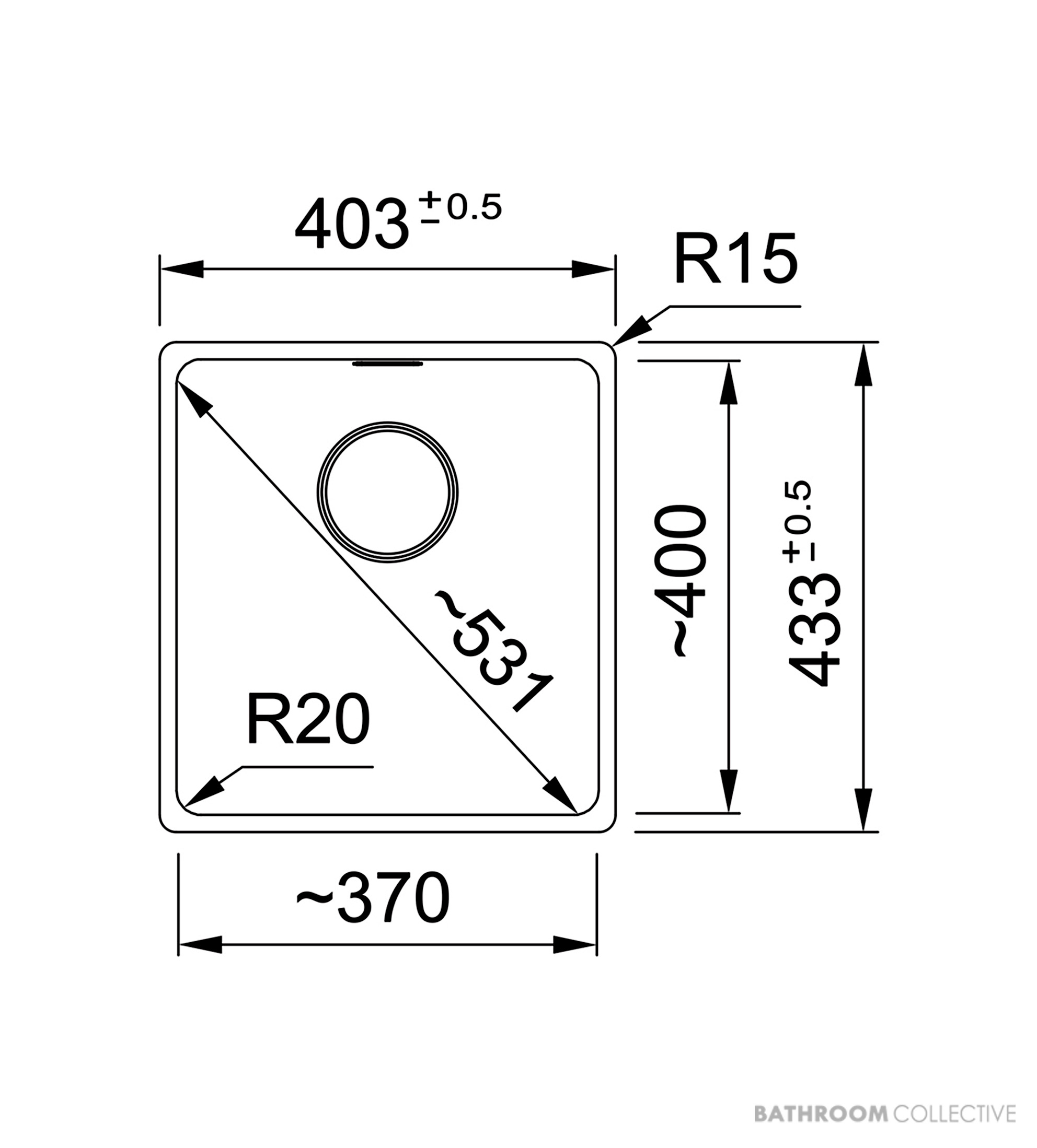Franke Maris Flushmount Single Bowl Sink 403mm, DT651, Stone Grey MRG210-37SG-FPC