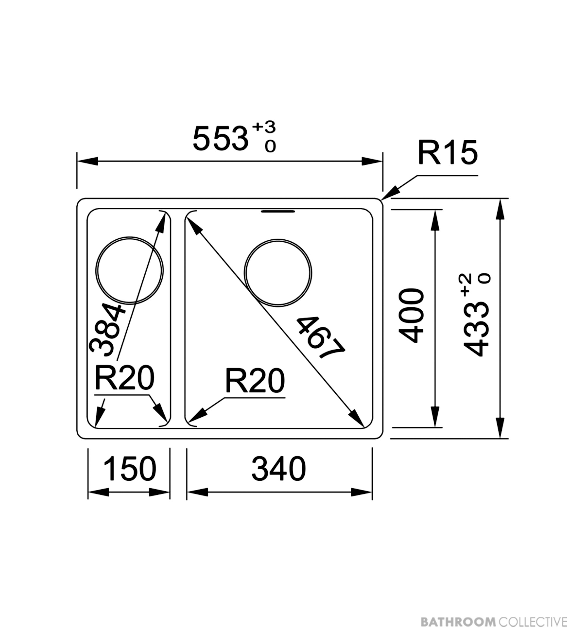 Franke Maris Flushmount 1 & 1/2 Double Bowl Sink 553mm, SBL, Stone Grey MRG260SBLSG-B