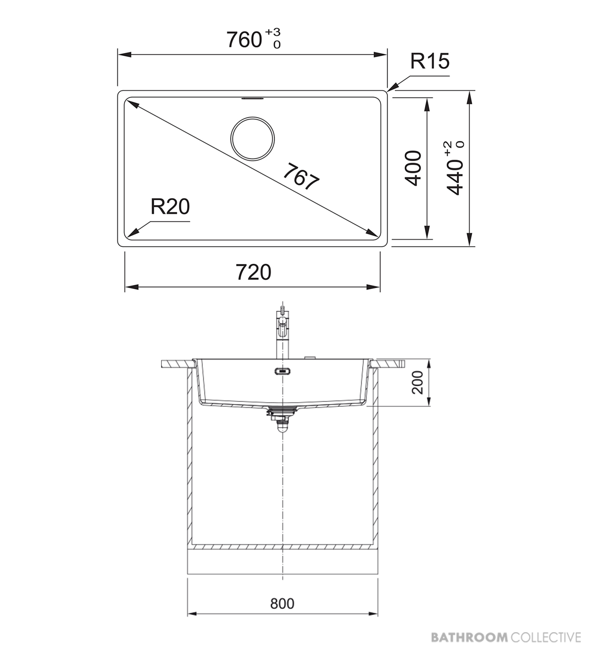 Franke Maris Topmount Single Bowl Sink 760mm, Matt Black MRG610-72B - MB