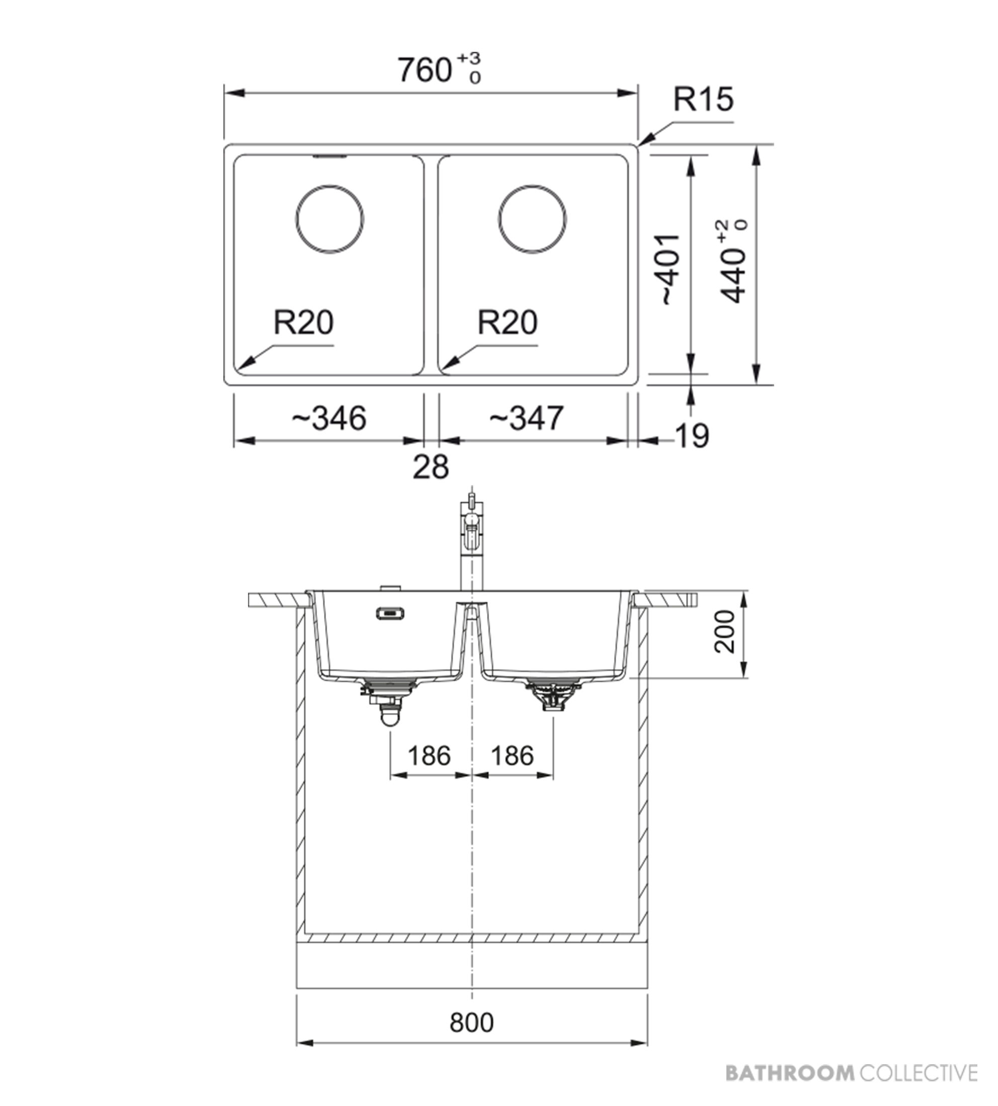 Franke Maris Topmount Double Bowl Sink 760mm, Stone Grey MRG 620/35-35B SG