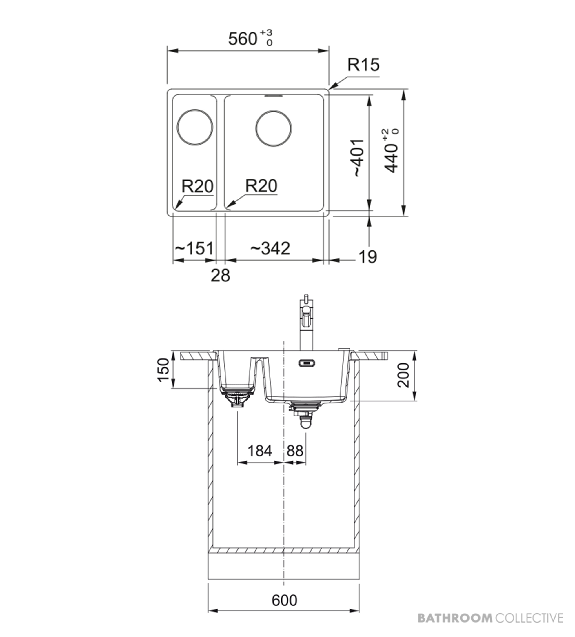 Franke Maris Topmount 1 & 1/2 Double Bowl Sink 560mm, SBL, Polar White MRG 660/34-15B SBL PW