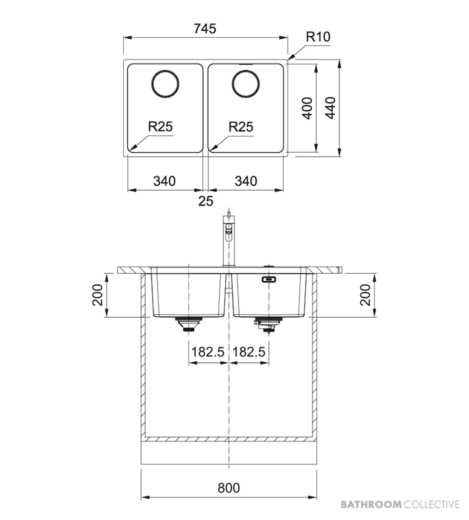 Franke Mythos Undermount Double Bowl Sink 745mm, PB835, RM081, DT288, Stainless MYX120-34/34FPC