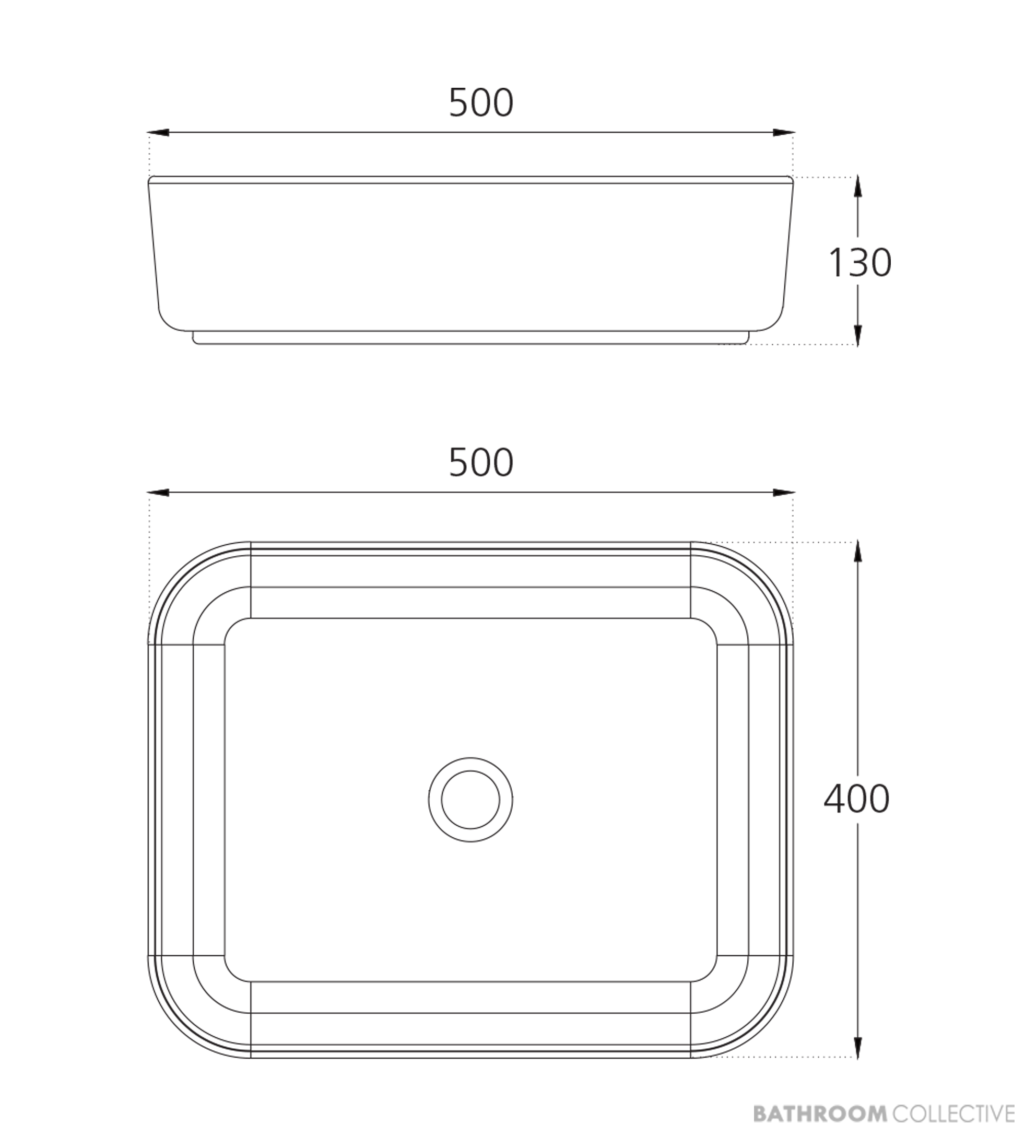 Oliveri Naples Counter Top Rectangular Basin 500mm, White