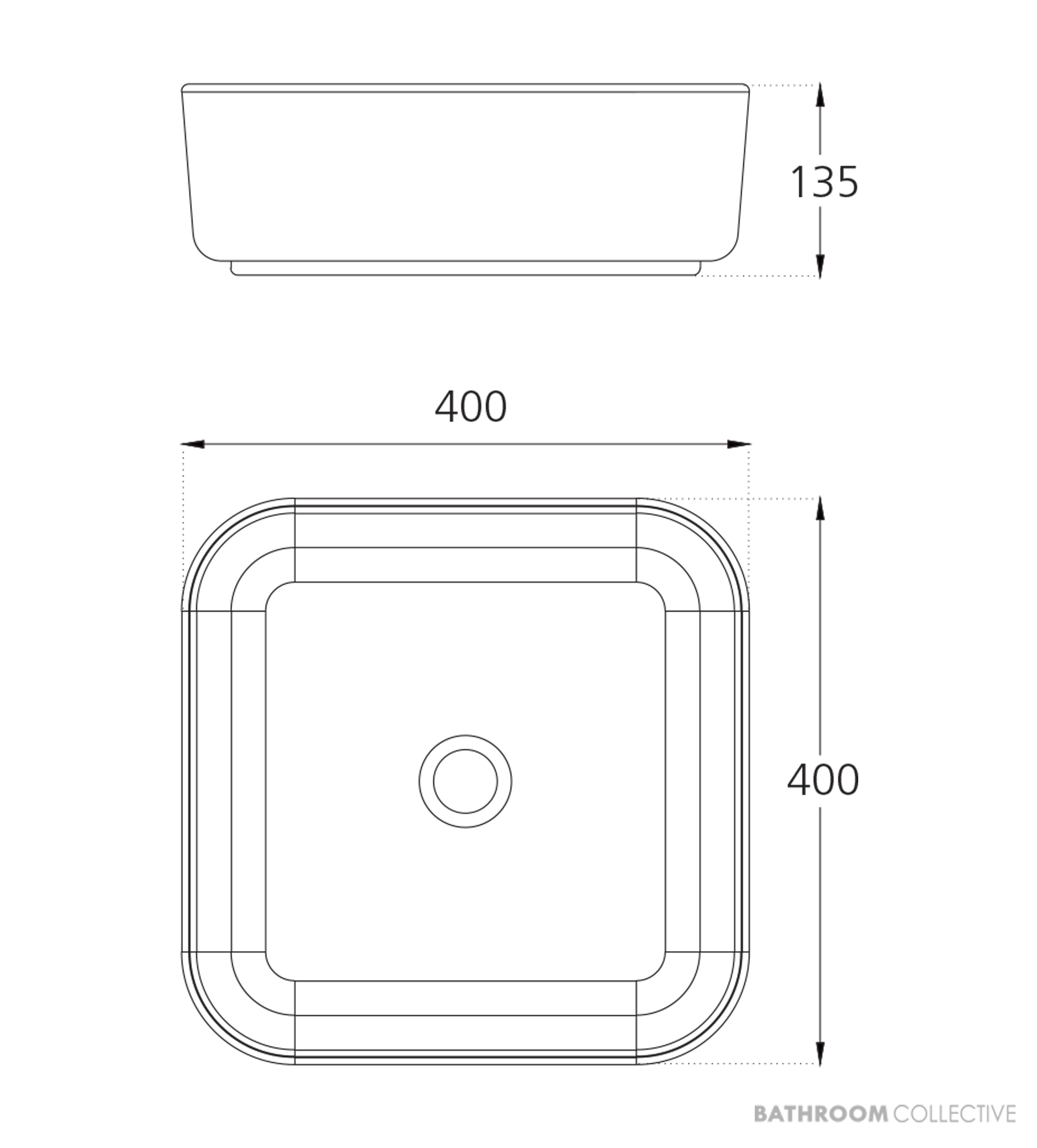Oliveri Naples Counter Top Square Basin 400mm, White
