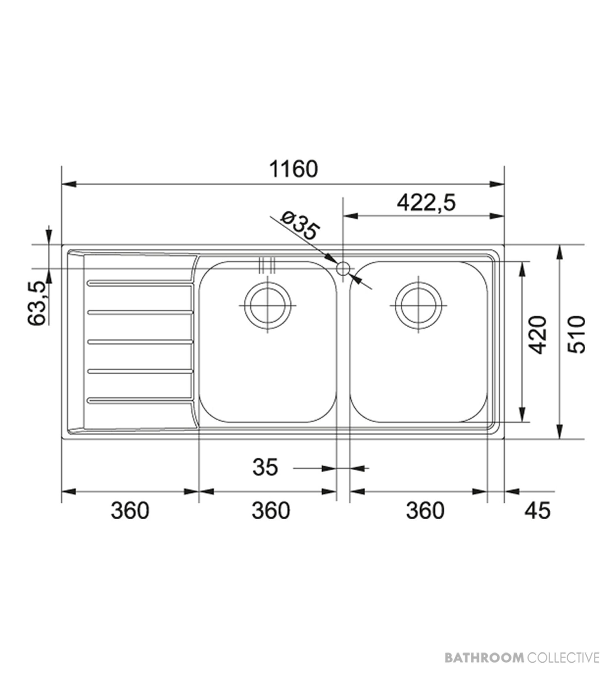 Franke Neptune Topmount Double Bowl Sink 1160mm, Left Drainer, Stainless NEX621LHD