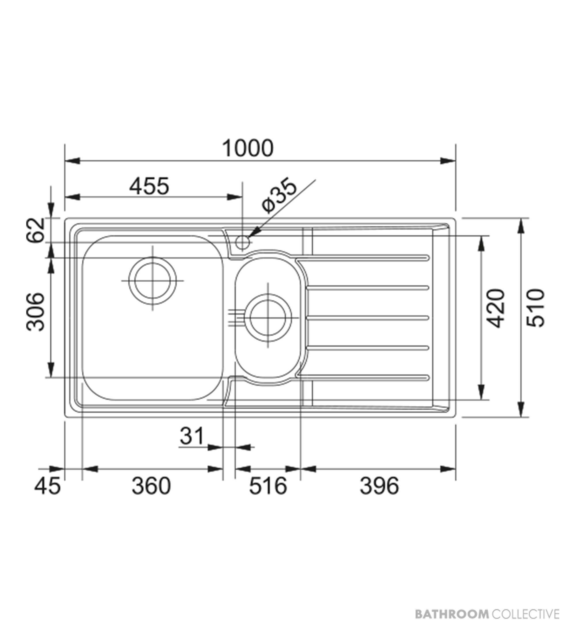 Franke Neptune Topmount 1 & 1/4 Double Bowl Sink 1000mm, Right Drainer, Stainless NEX651RHD