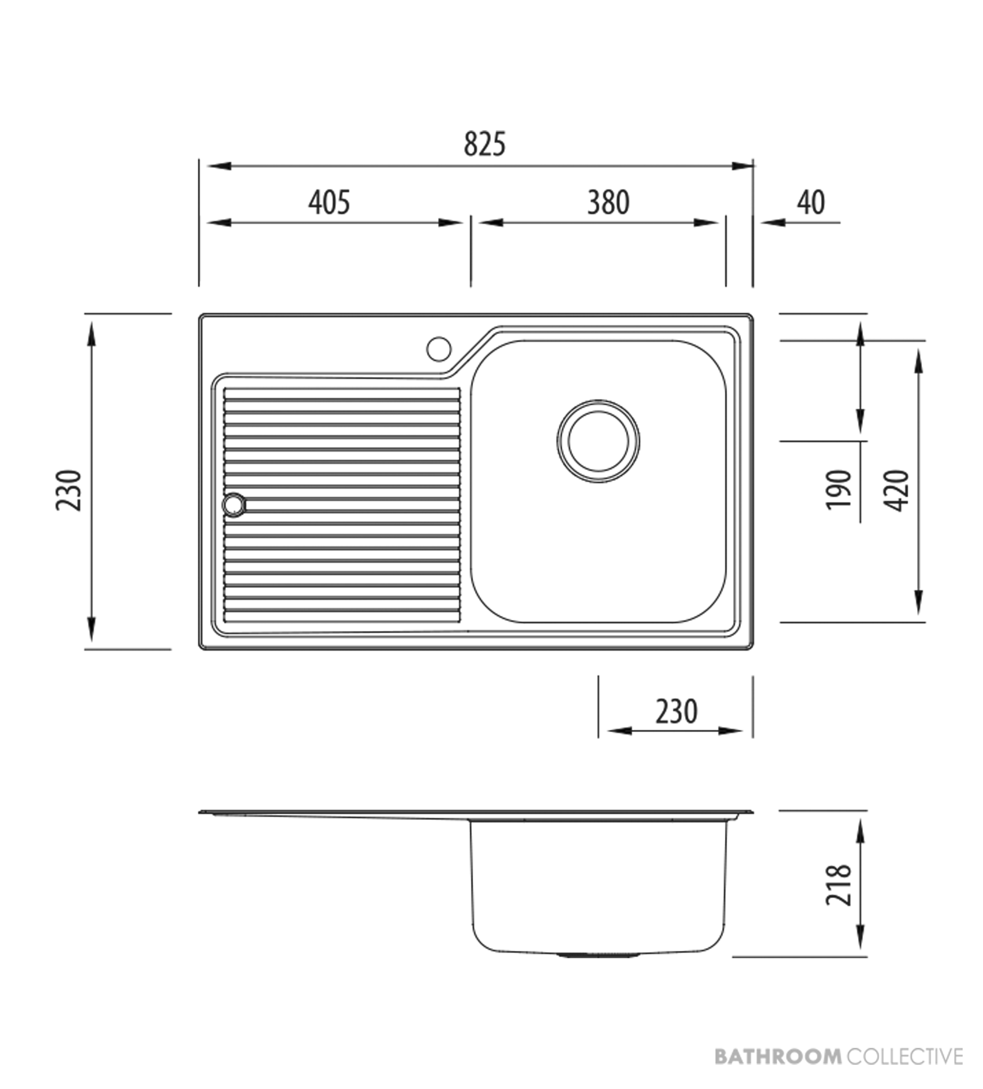 Oliveri Nu-Petite Topmount Single Bowl Sink 825mm, Left Drainer, Stainless NP622 1TH