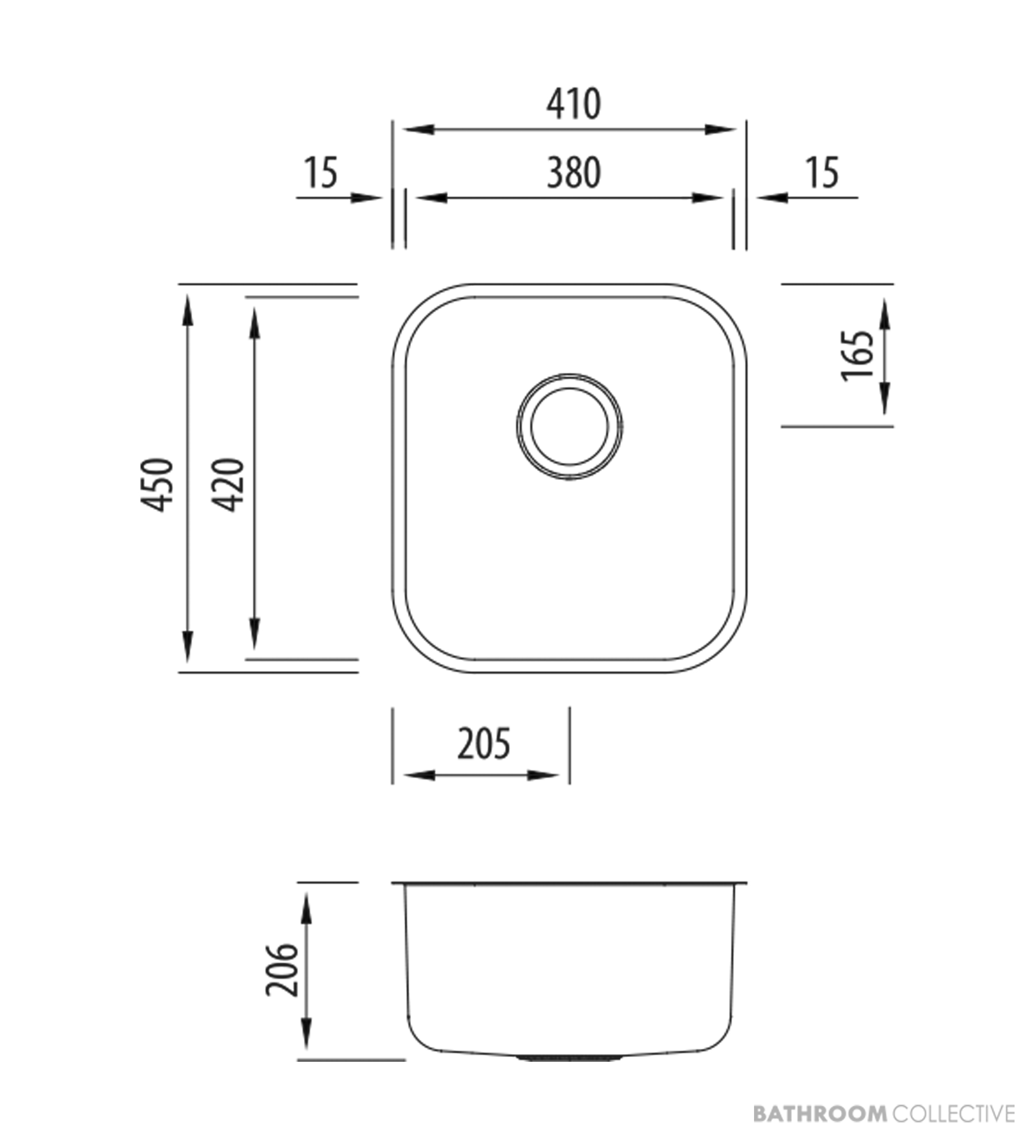 Oliveri Nu-Petite Undermount Single Bowl Sink 410mm, Stainless NP650U
