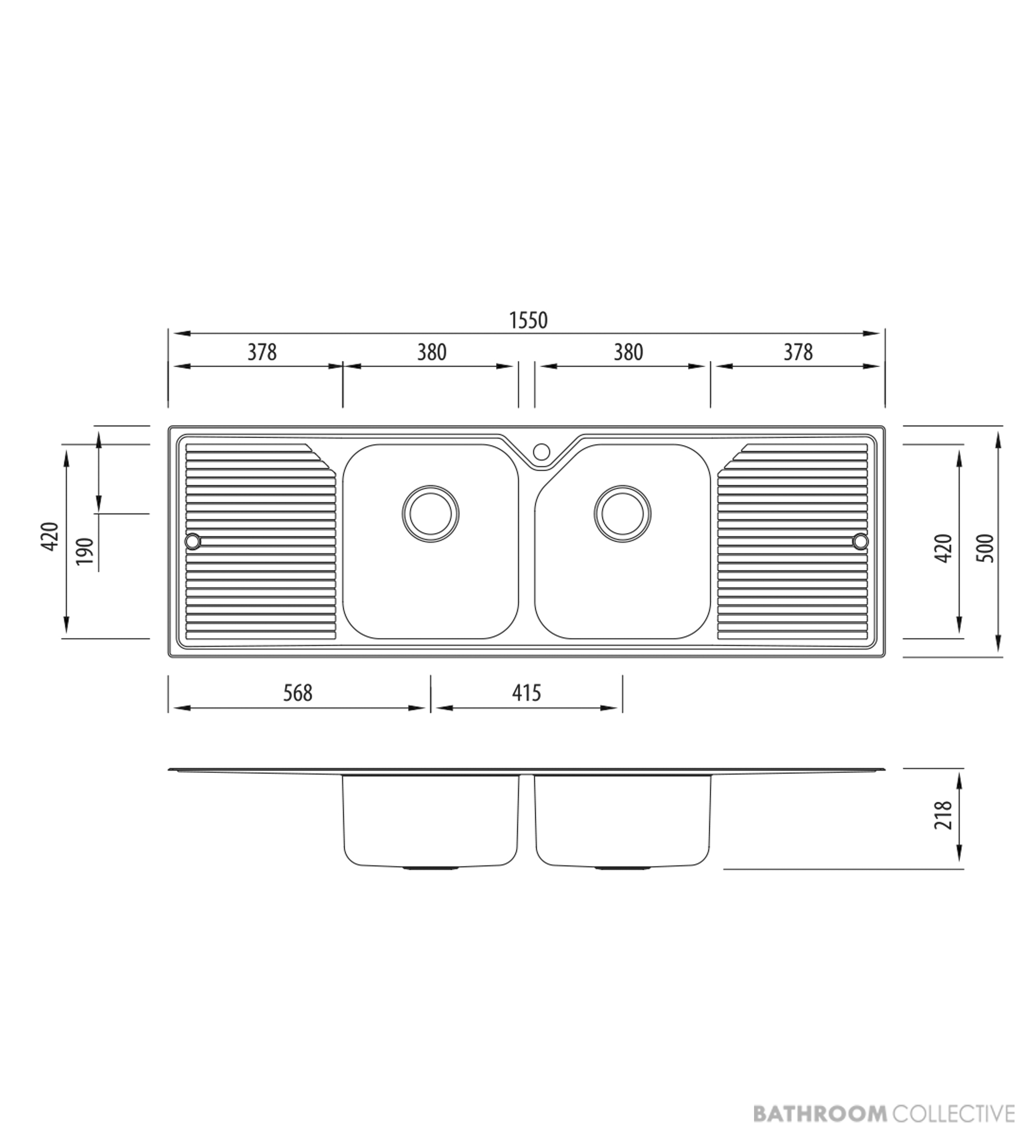 Oliveri Nu-Petite Topmount Double Bowl Sink 1550mm, Double Drainer, Stainless NP653 1TH
