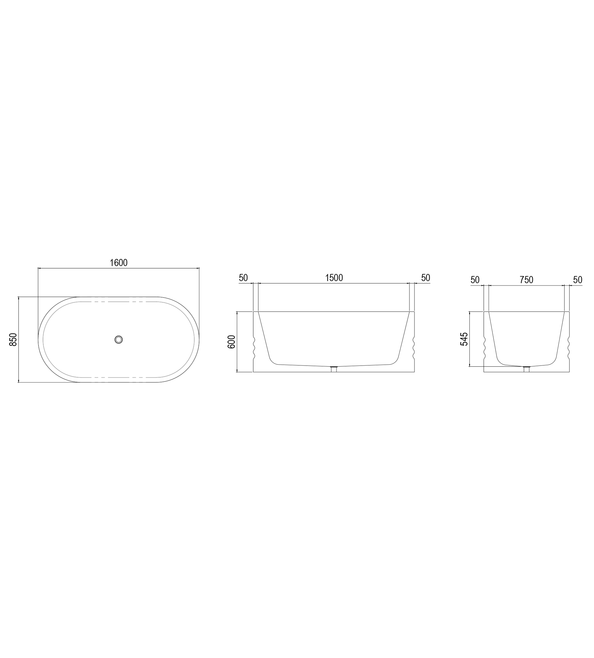 Apaiser Ode 1600mm Stone Freestanding Bath