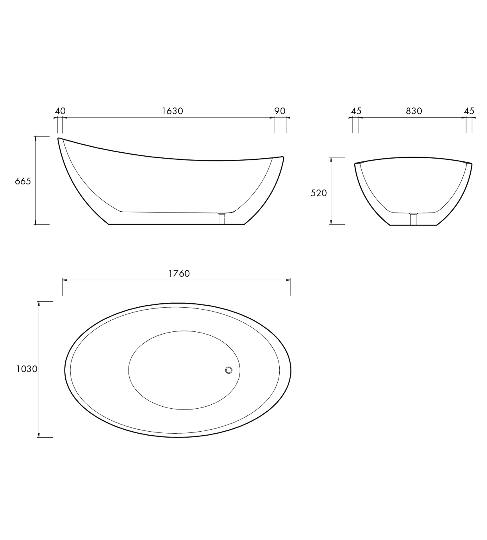 Apaiser Oman 1760mm Stone Freestanding Bath
