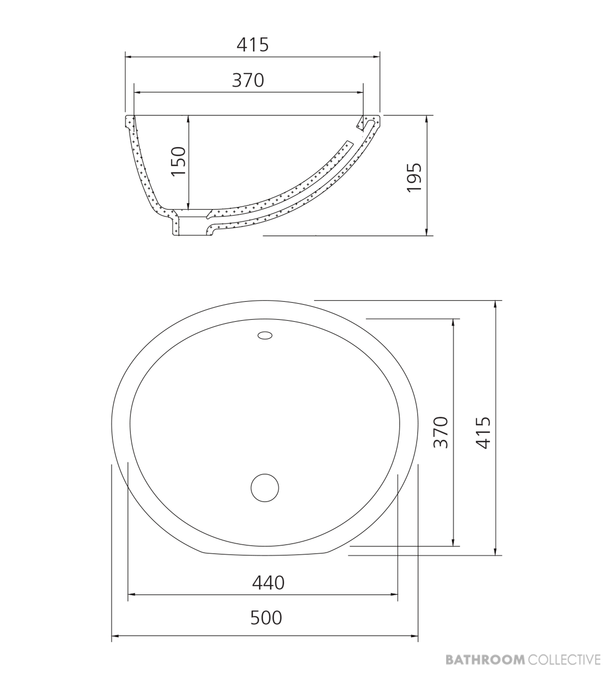 Oliveri Oslo Undermount Oval Basin 500mm, White