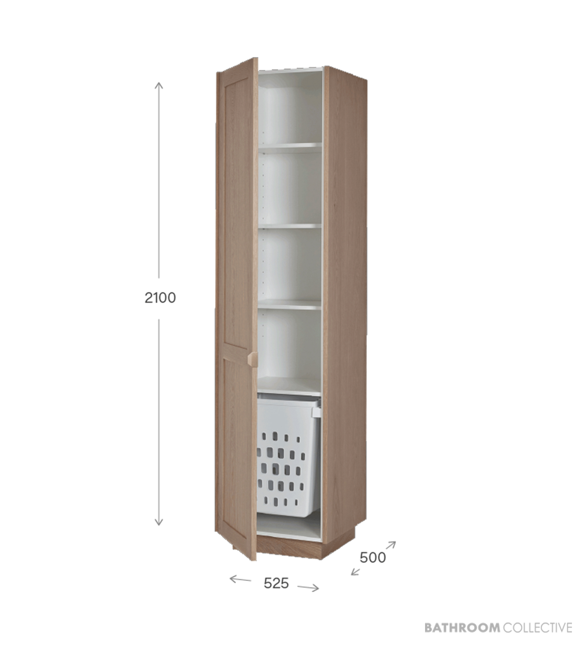 Loughlin Pacific 2100mm High x 525mm Wide Timber Tall Boy with 4 Shelves & Basket