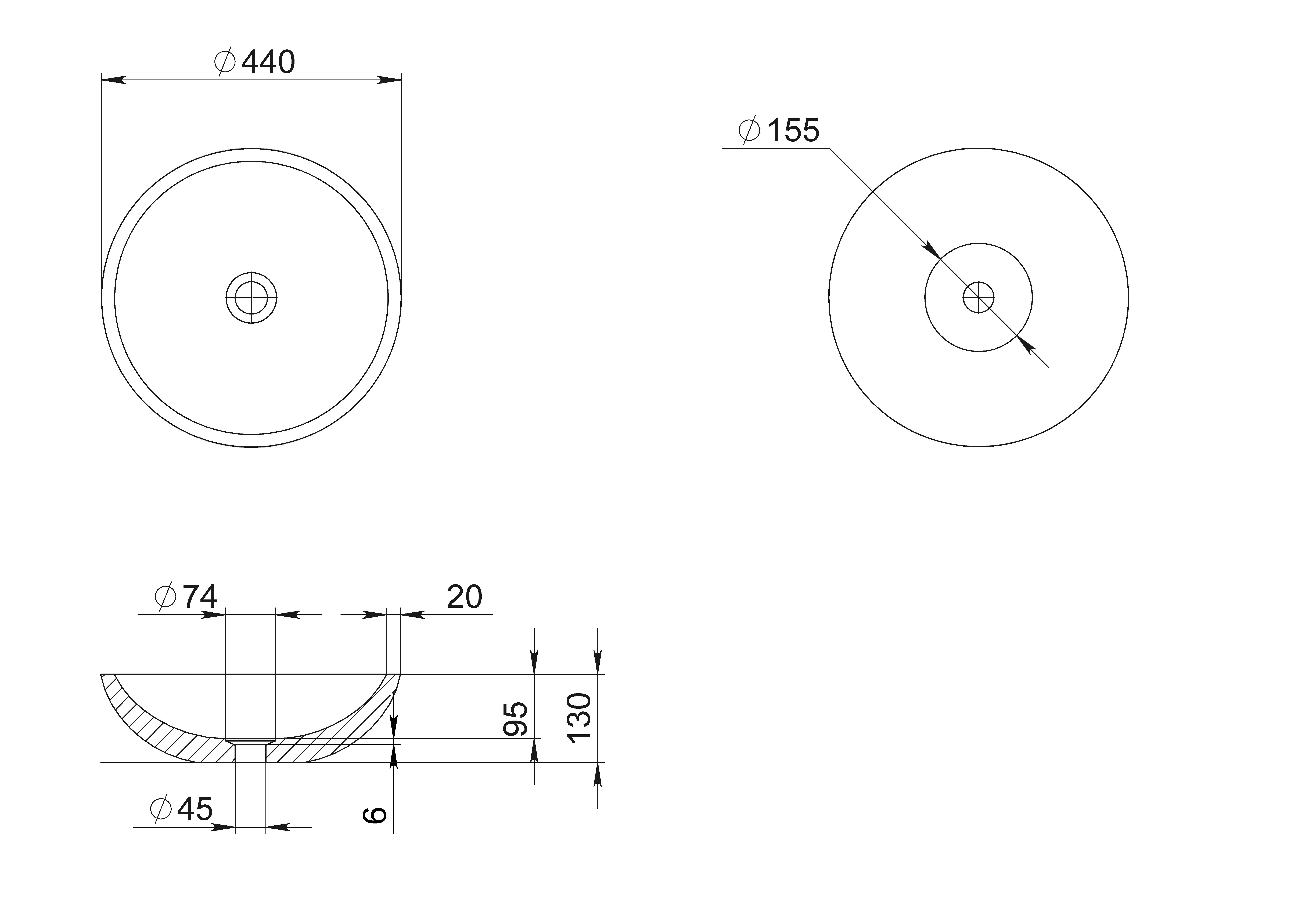 Pietra Bianca Surena 440mm Stone Above Counter Basin