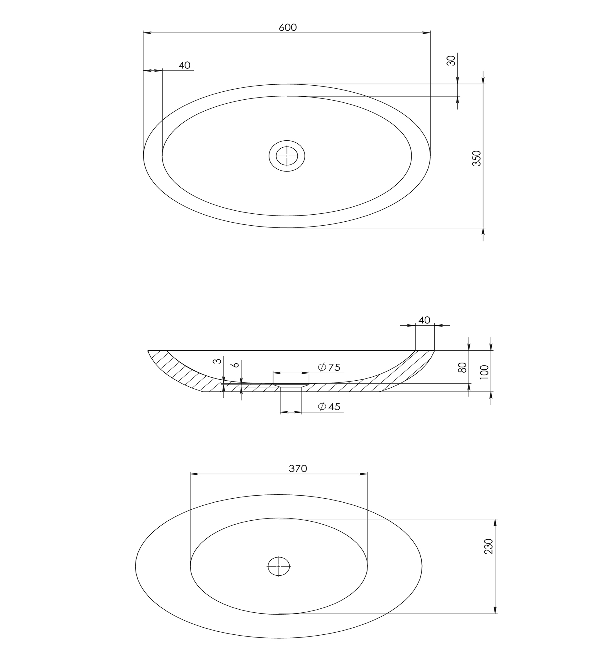 Pietra Bianca Vivian 600mm Stone Above Counter Basin