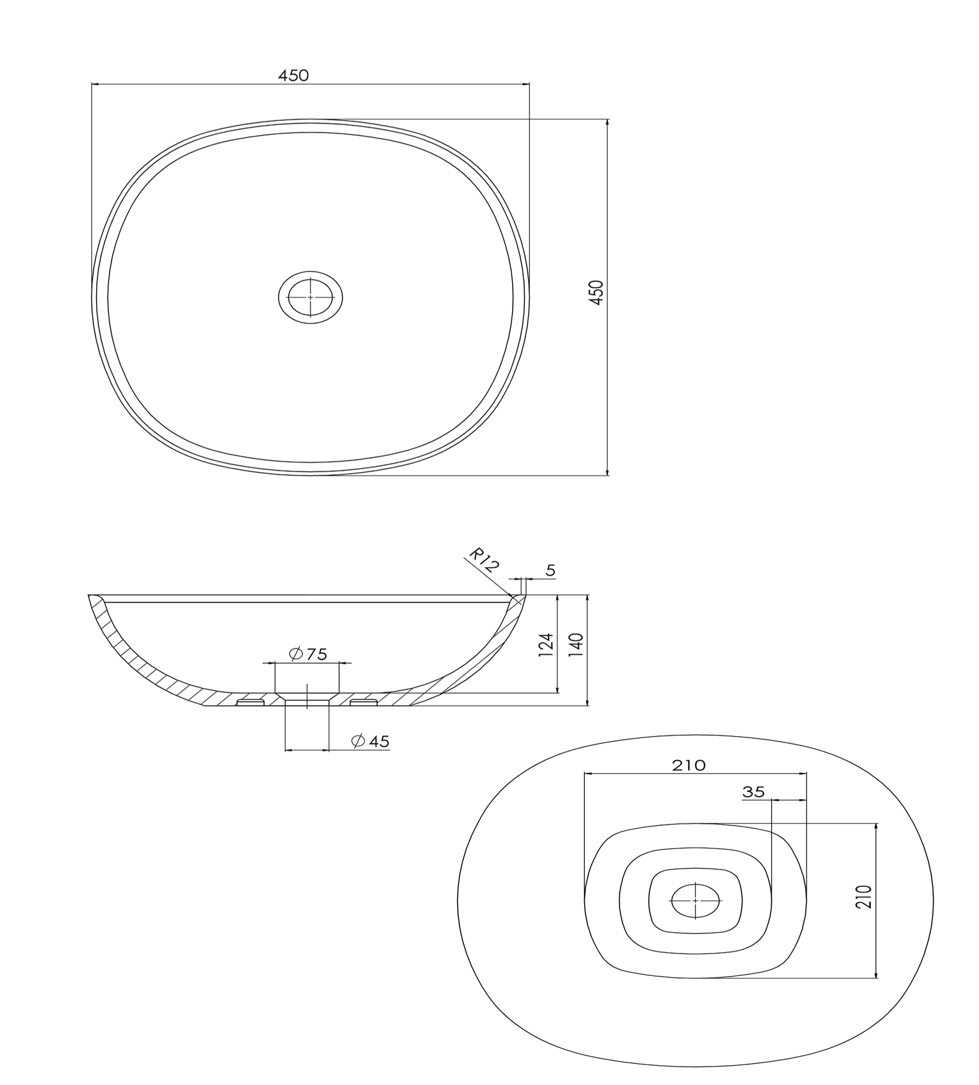 Pietra Bianca Marcello 450mm Stone Above Counter Basin