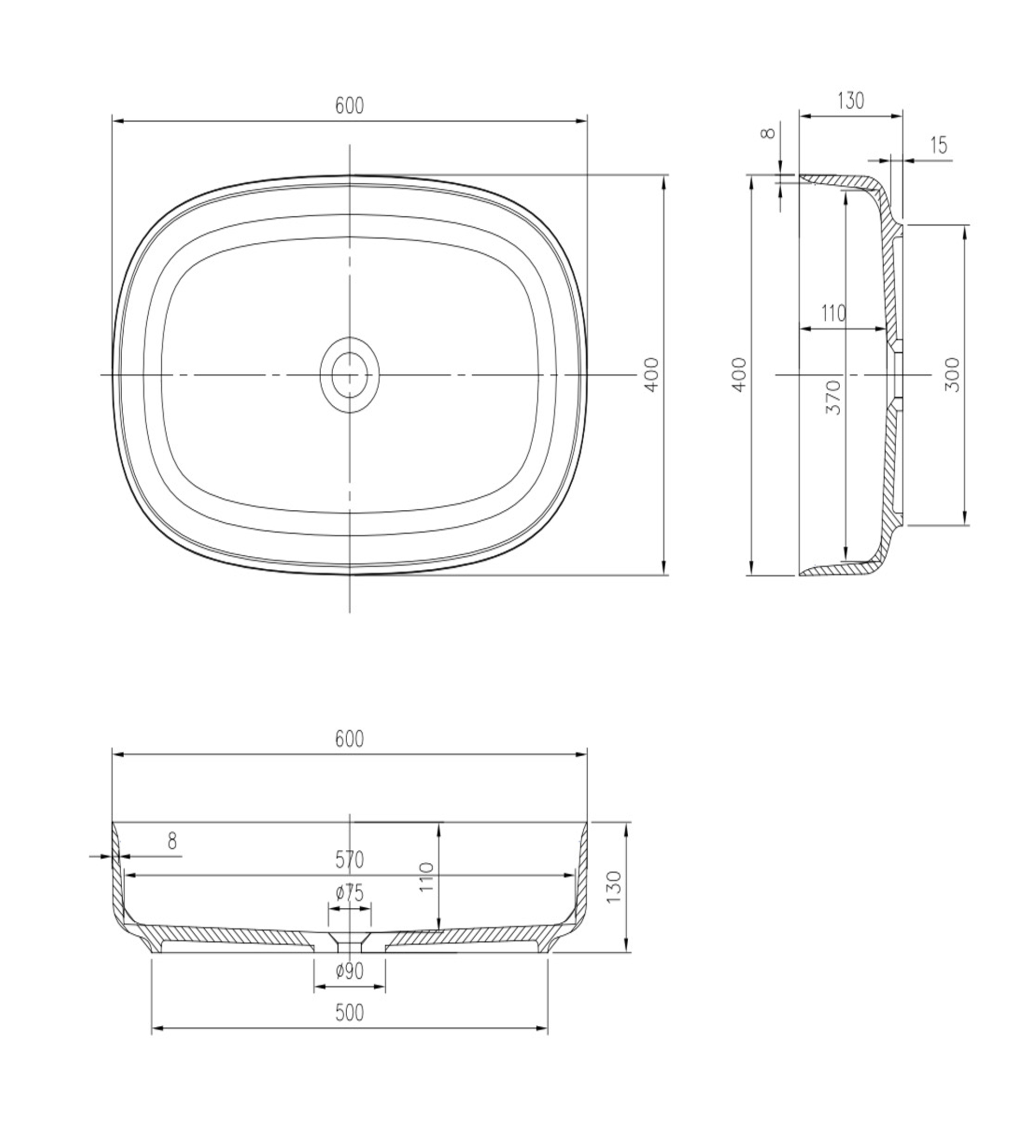 Pietra Bianca Bianca 600mm Stone Above Counter Basin