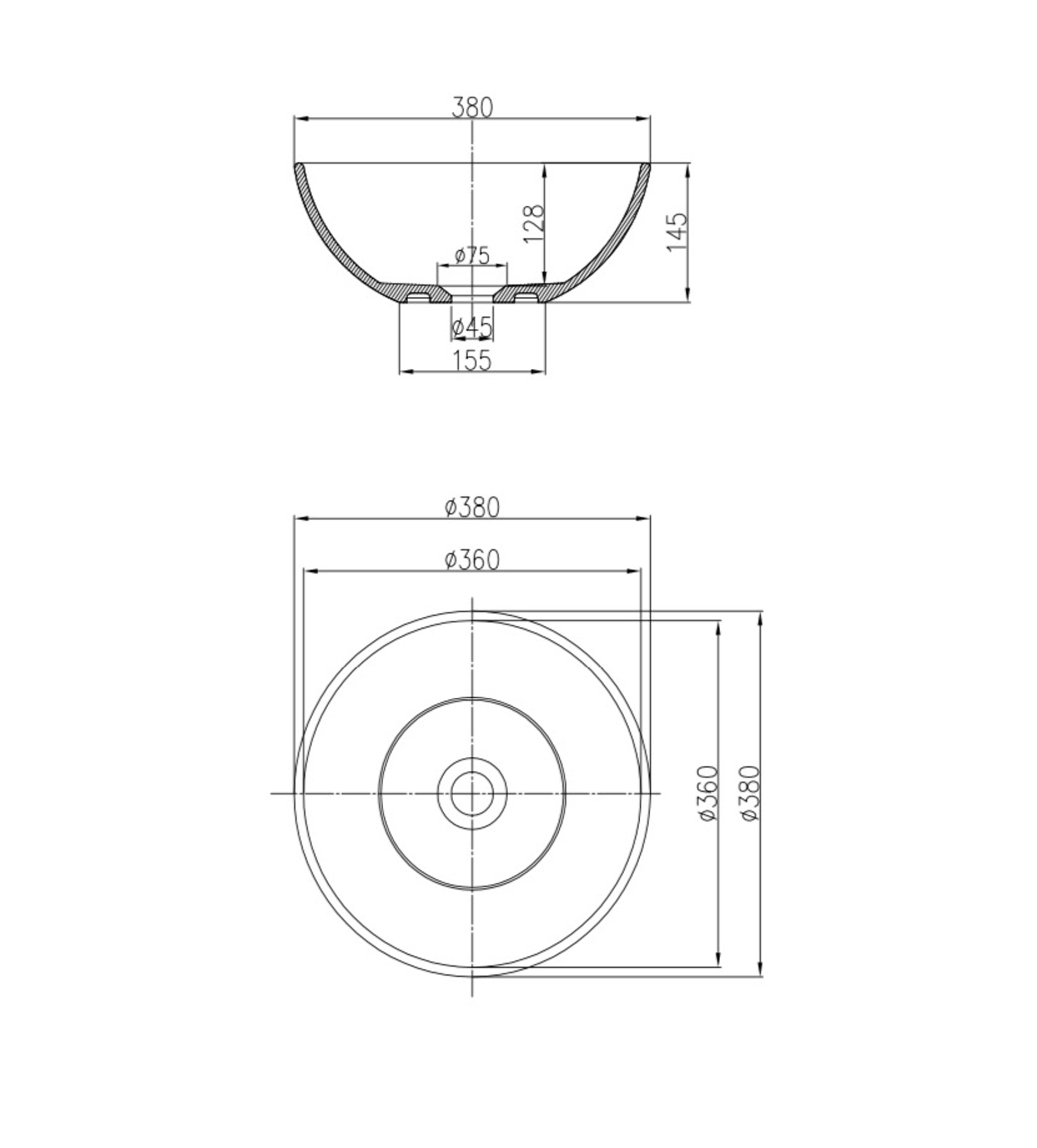Pietra Bianca Sarah 380mm Stone Above Counter Basin