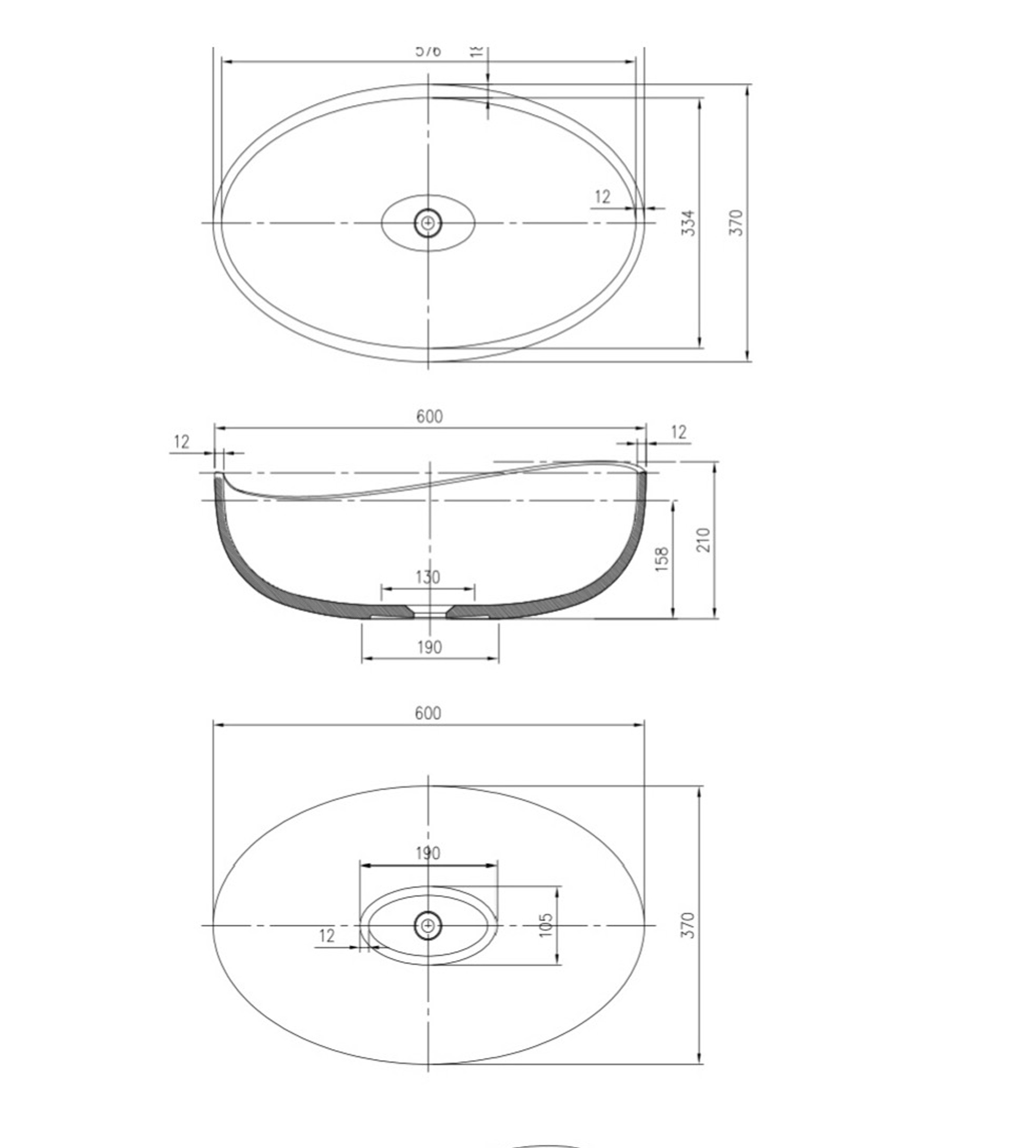 Pietra Bianca Onda 600mm Stone Above Counter Basin