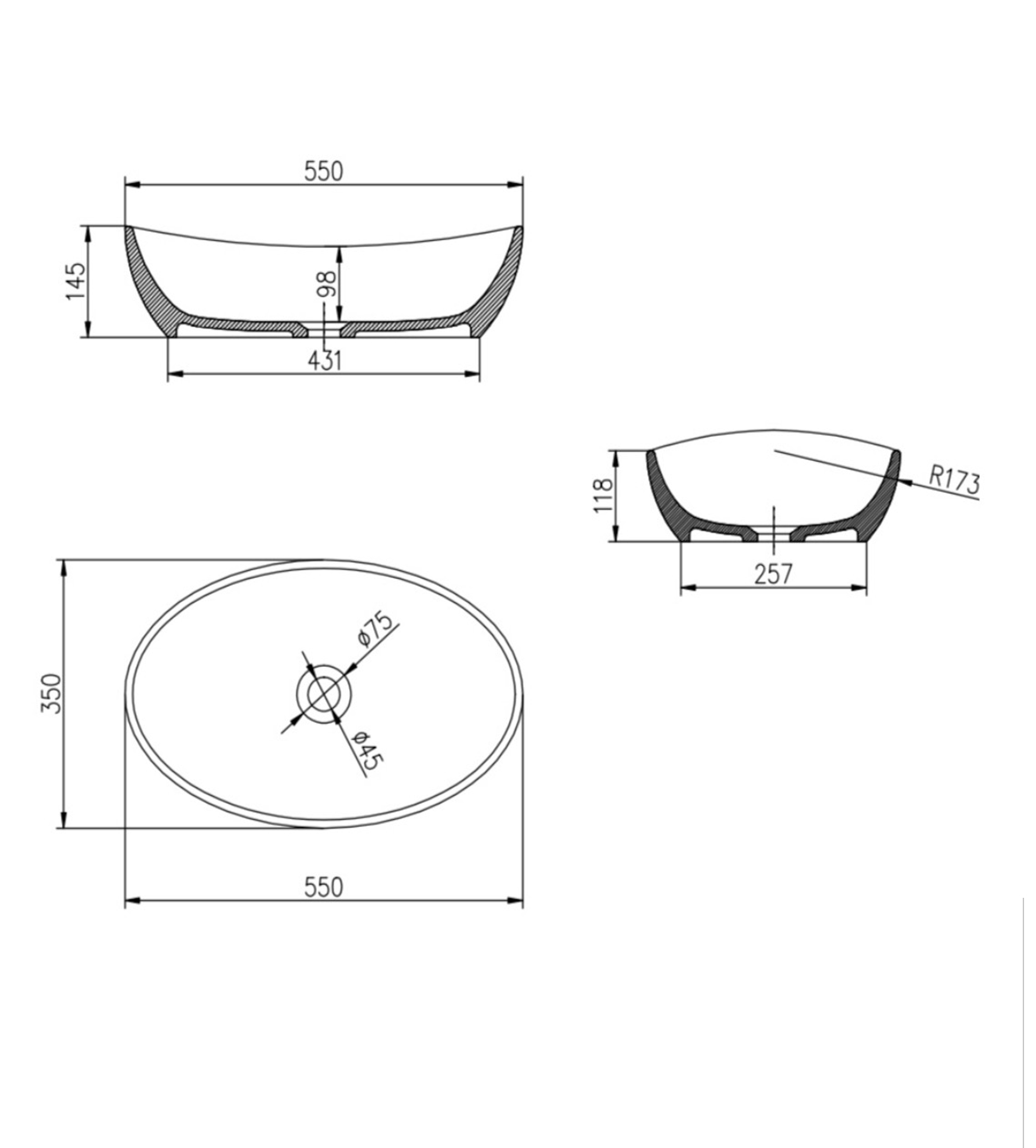 Pietra Bianca Mila 550mm Stone Above Counter Basin
