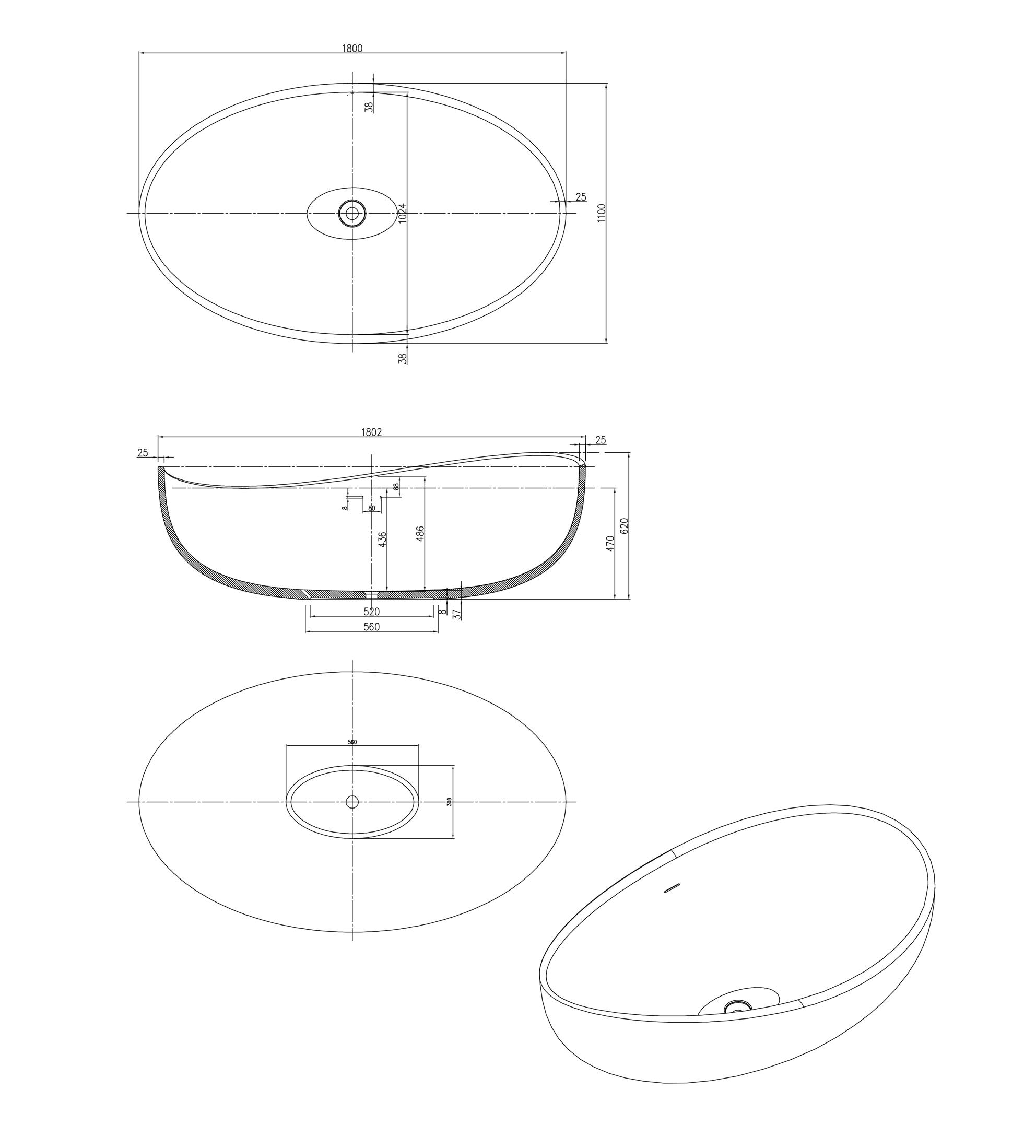 Pietra Bianca Onda 1800mm Stone Freestanding Bath