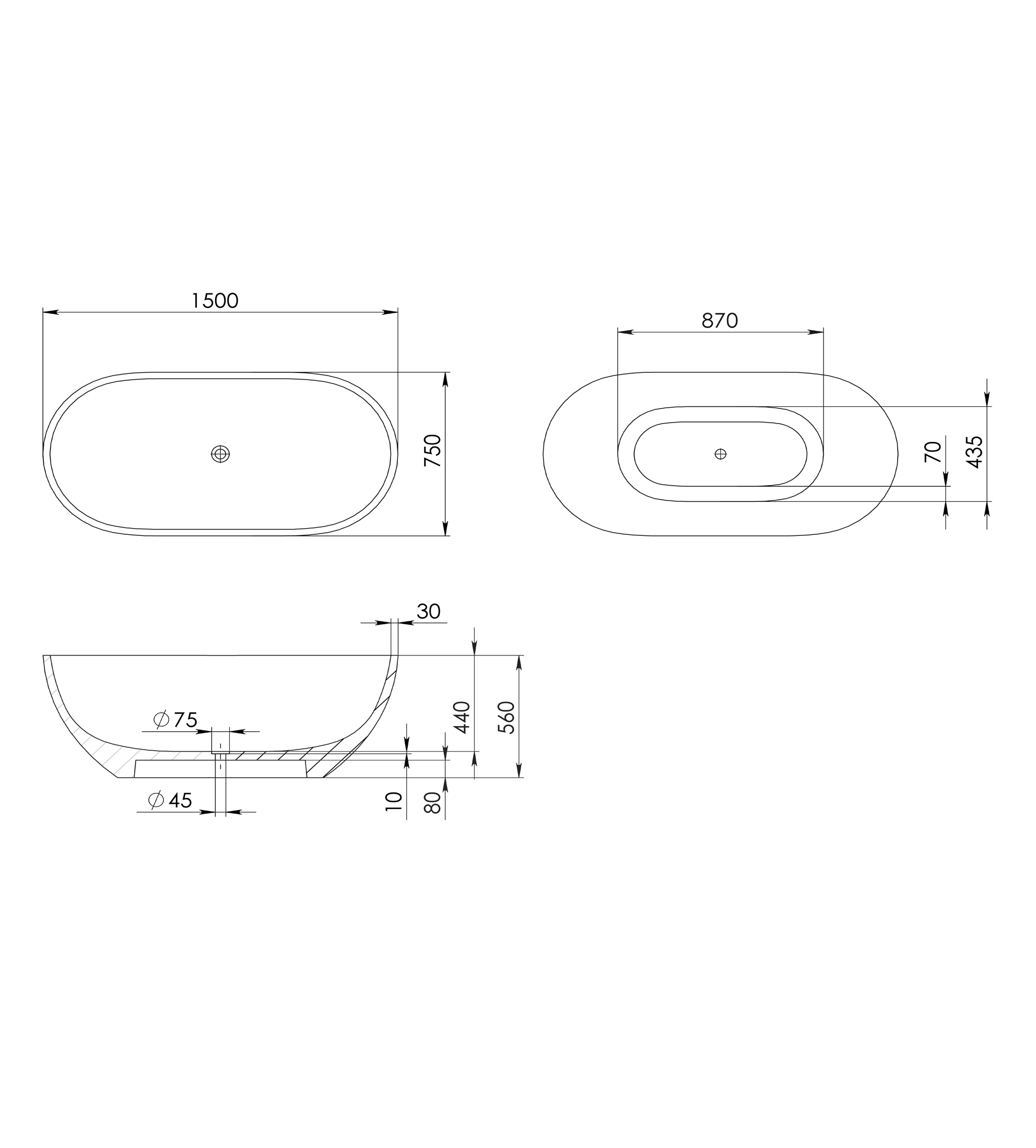 Pietra Bianca Bella 1500mm Stone Freestanding Bath