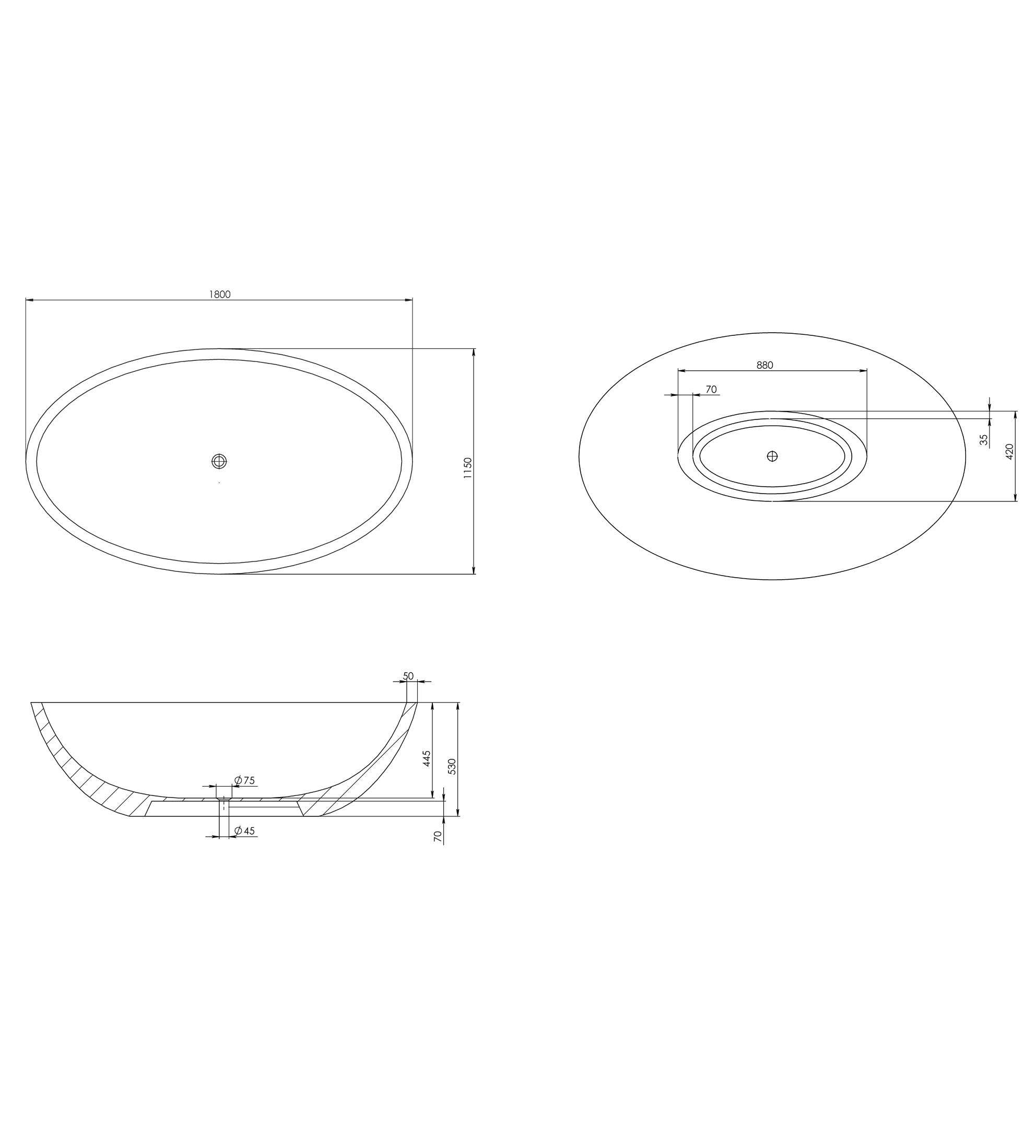 Pietra Bianca Maddison 1800mm Stone Freestanding Bath
