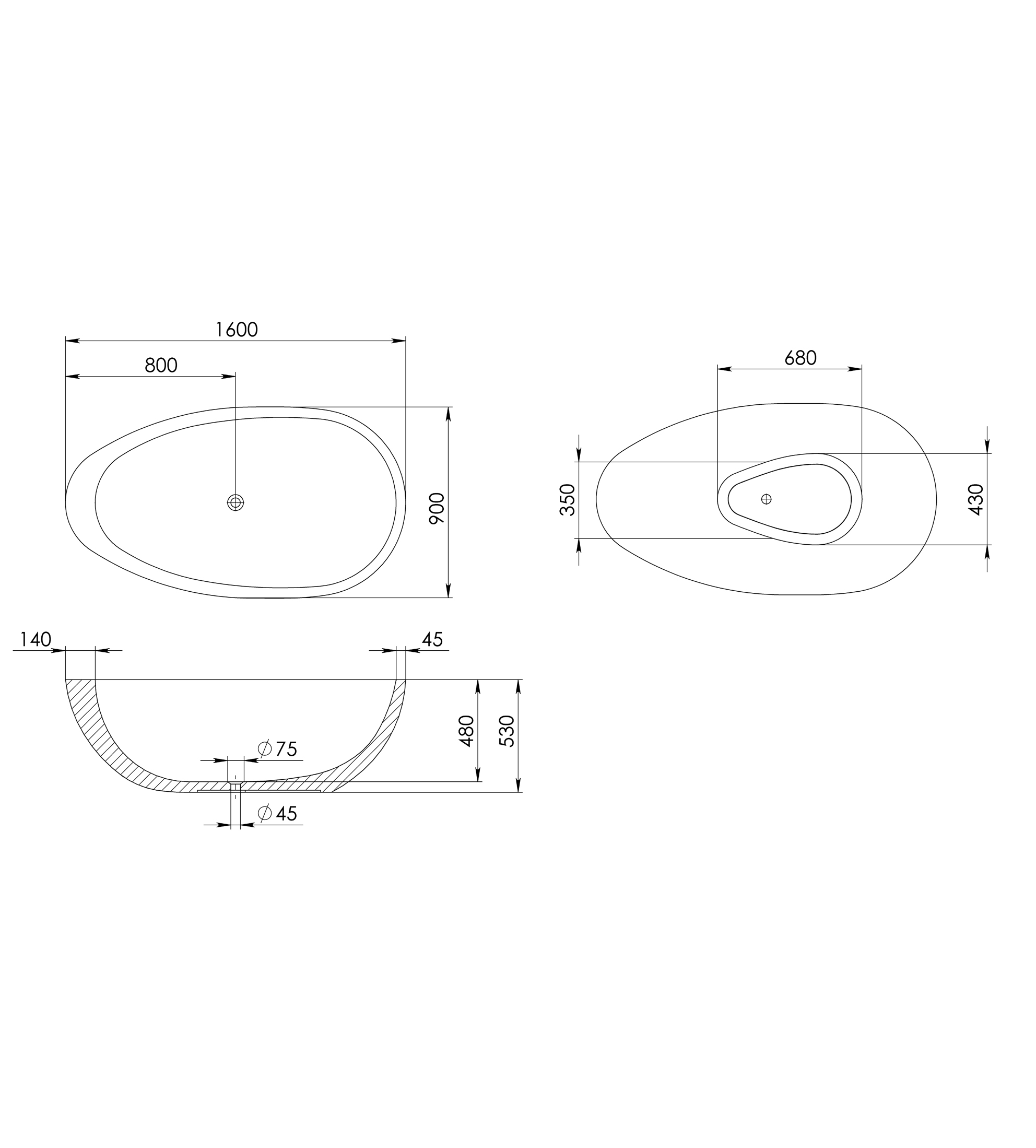 Pietra Bianca Whitney 1600mm Stone Freestanding Bath