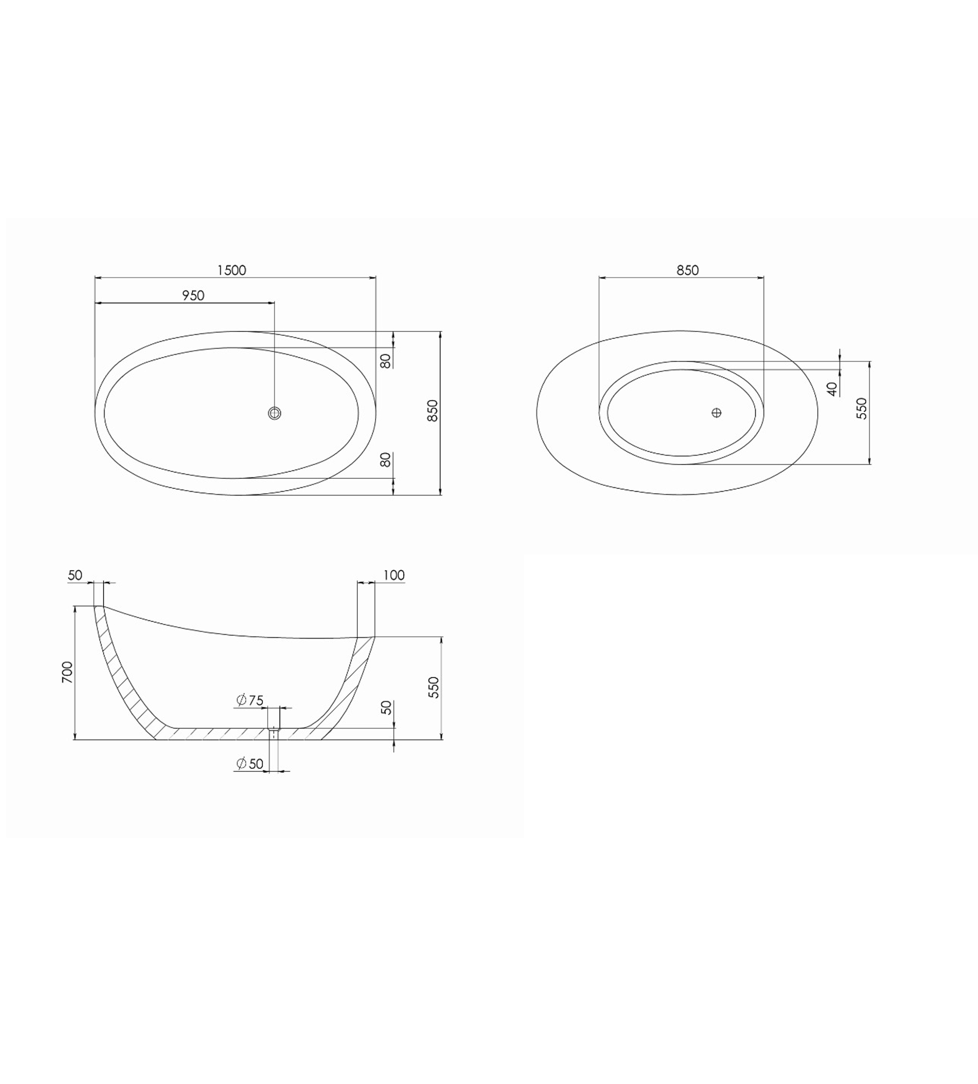 Pietra Bianca Autumn 1500mm Stone Freestanding Bath