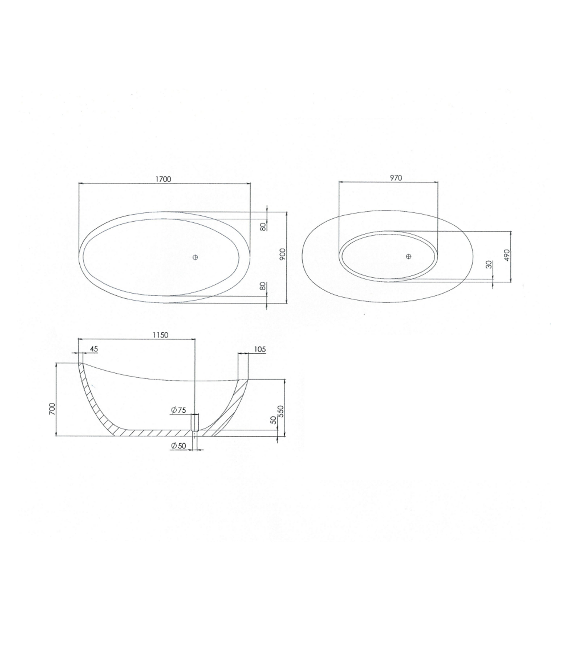 Pietra Bianca Autumn 1700mm Stone Freestanding Bath