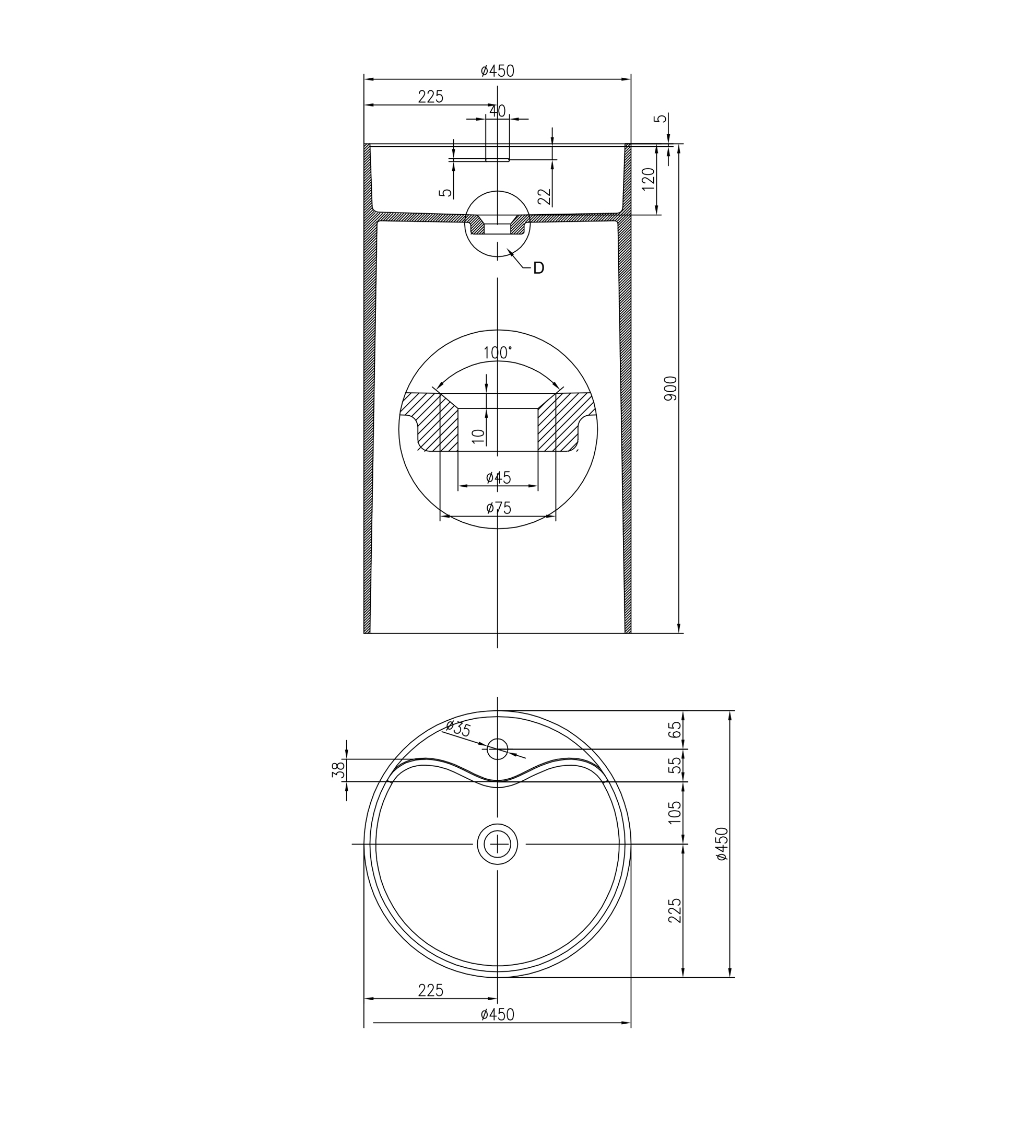 Pietra Bianca Union 450mm Stone Freestanding Basin