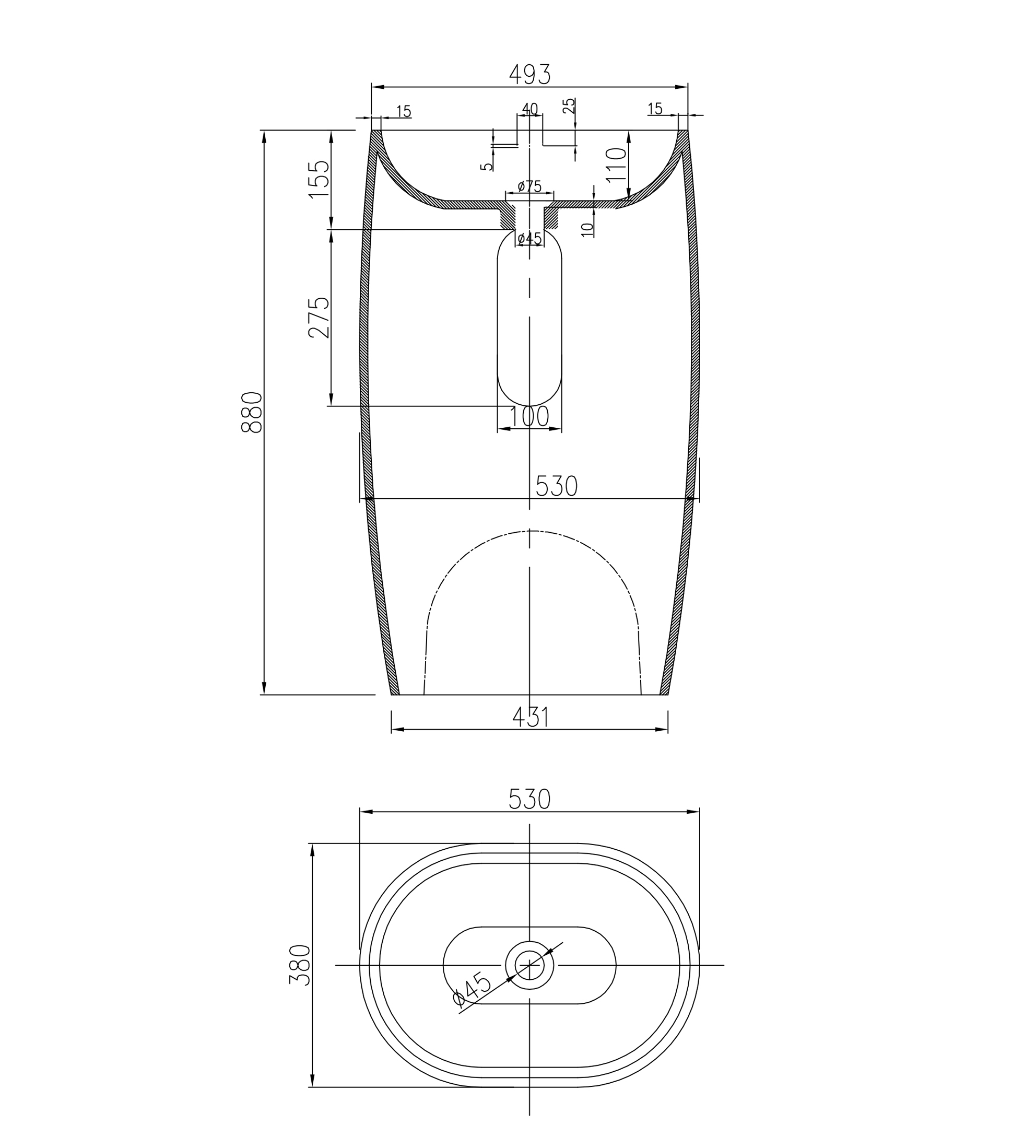 Pietra Bianca Unique 530mm Stone Freestanding Basin