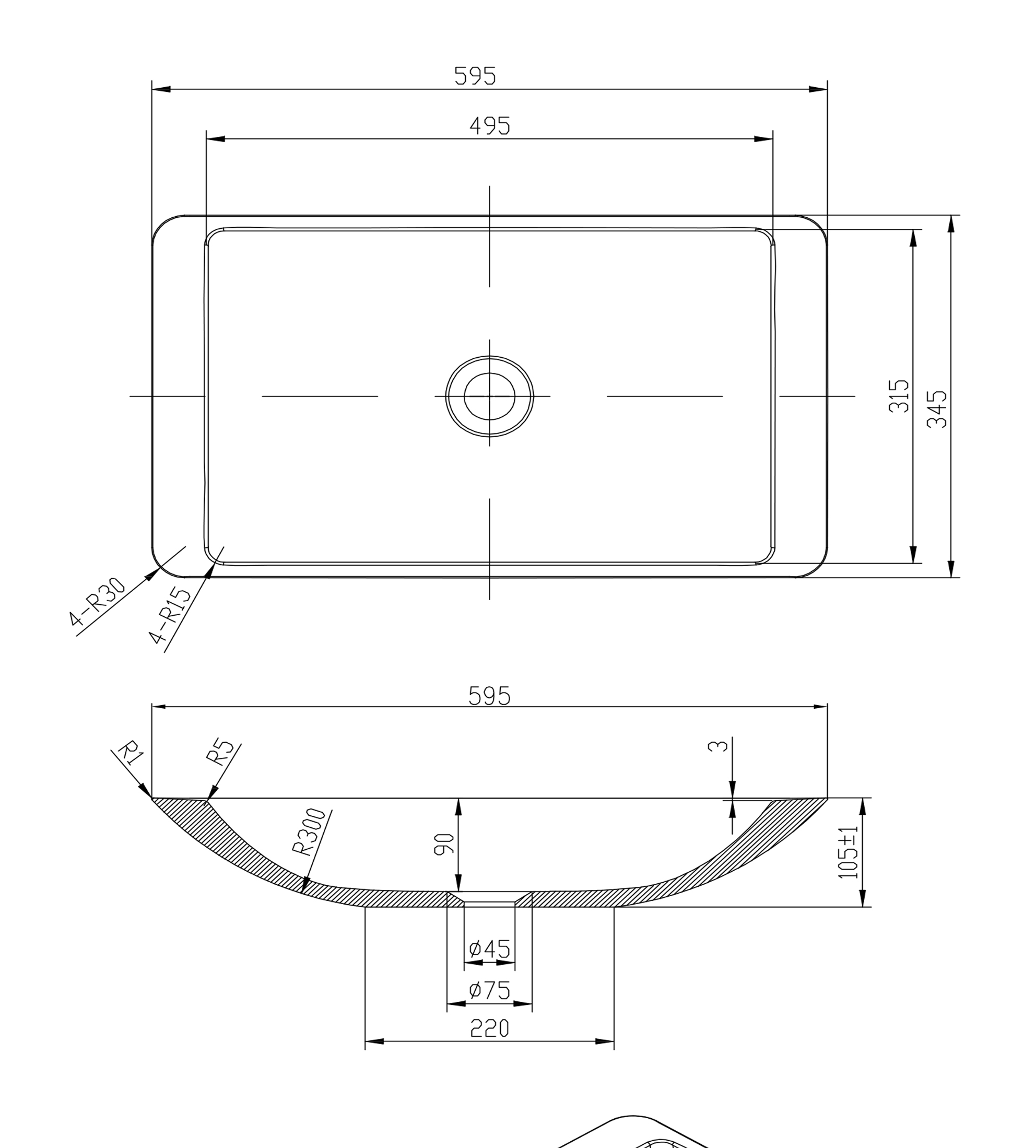Pietra Bianca Lidia 595mm Stone Above Counter Basin
