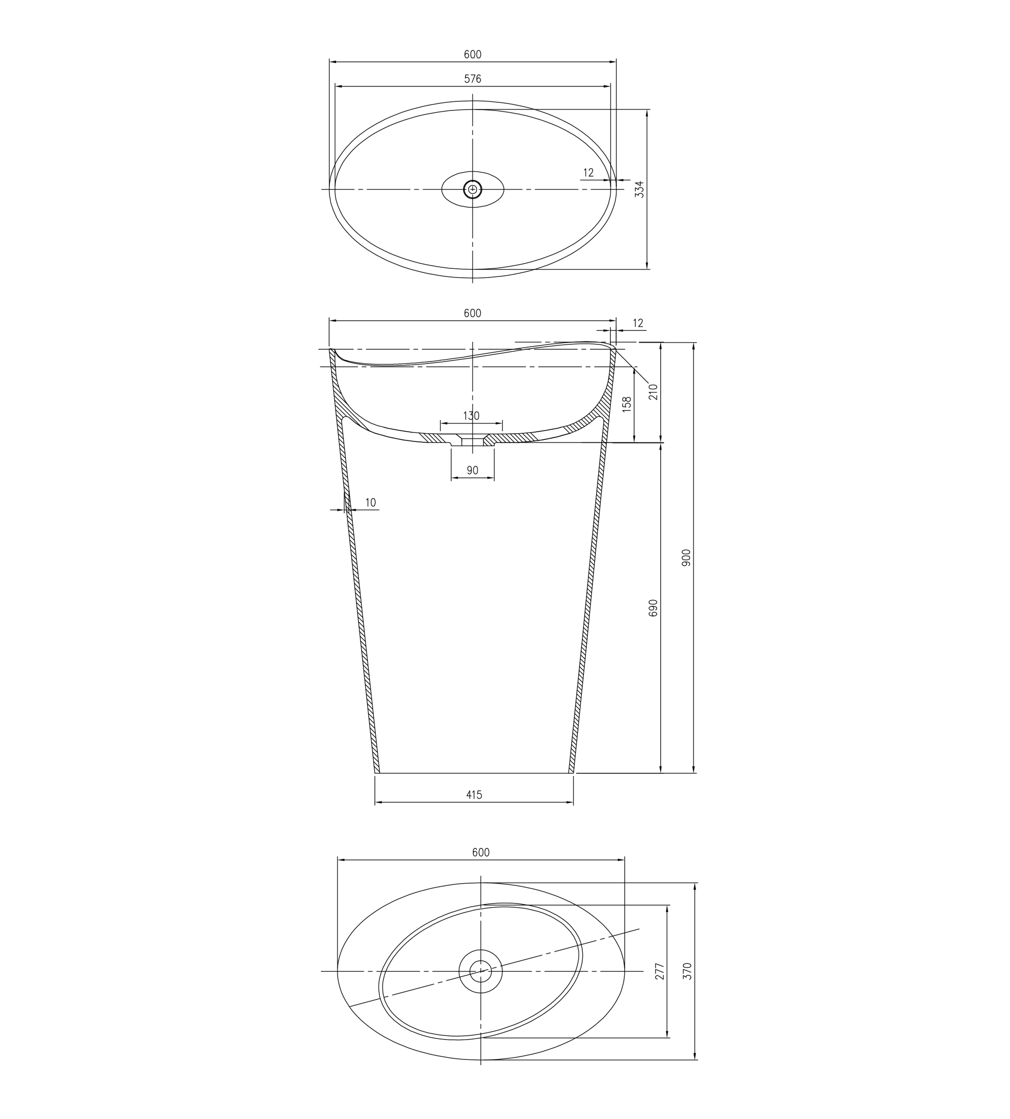 Pietra Bianca Wave 600mm Stone Freestanding Basin