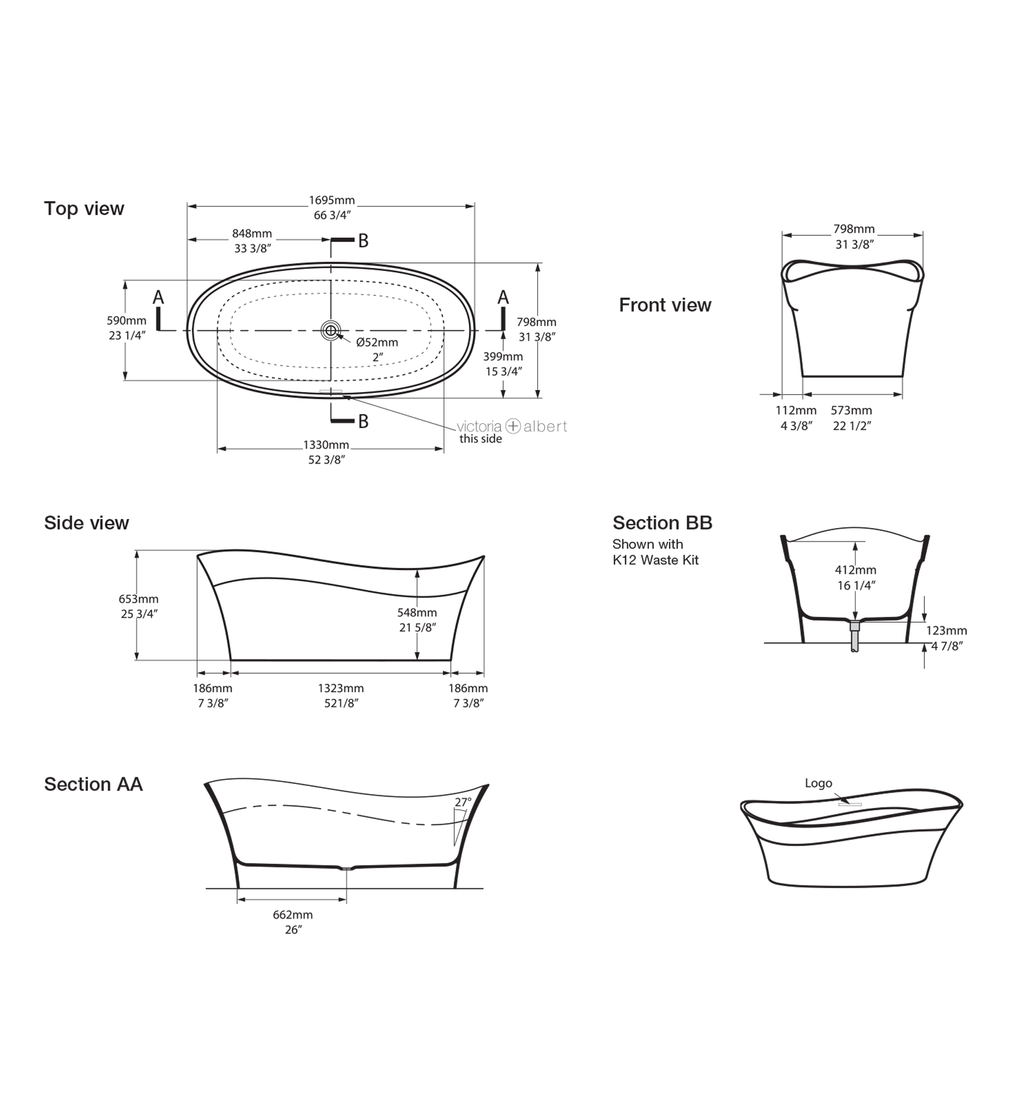 Victoria & Albert Pescadero 1695mm Stone Freestanding Bath, Gloss White