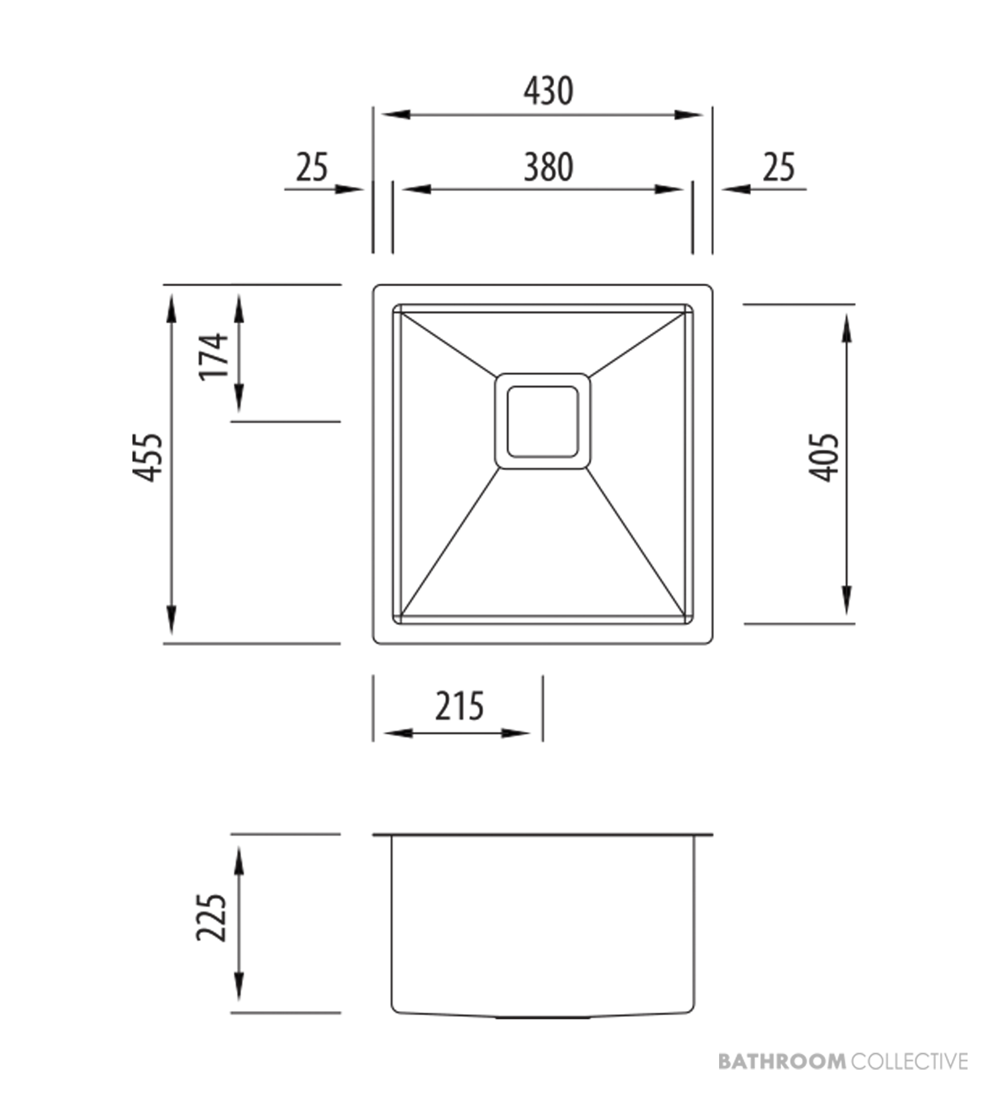 Oliveri Professional Series Undermount Single Bowl Sink 430mm, Stainless PR1130U