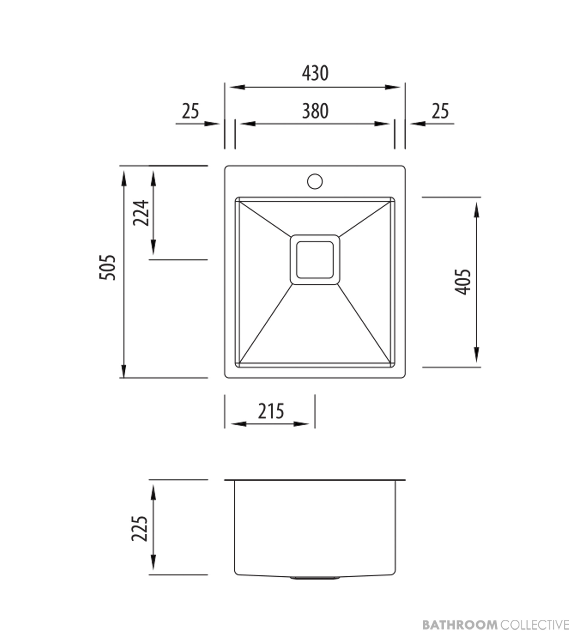 Oliveri Professional Series Topmount Single Bowl Sink 430mm, Stainless PR1131 1TH