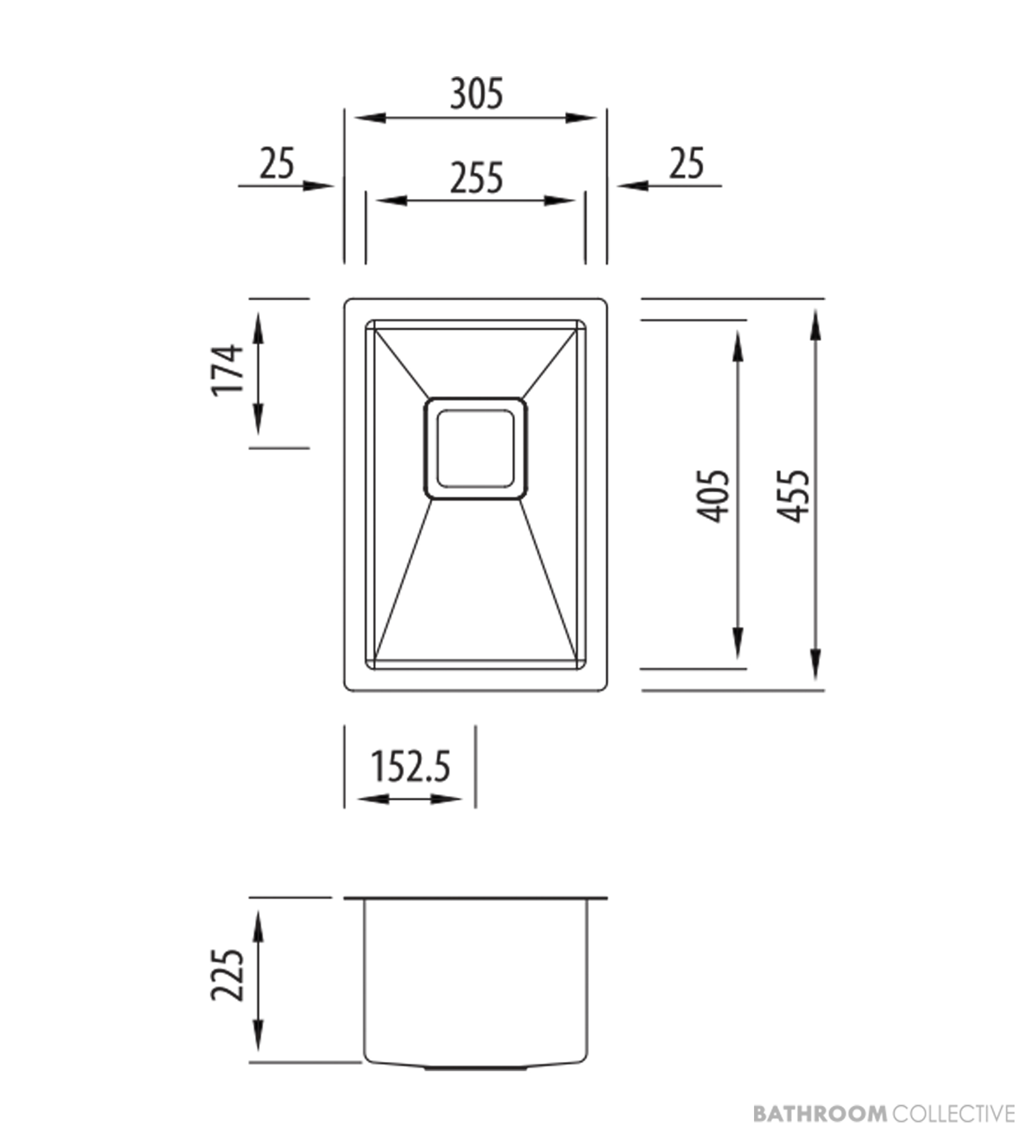 Oliveri Professional Series Undermount Single Bowl Sink 305mm, Stainless PR1160U