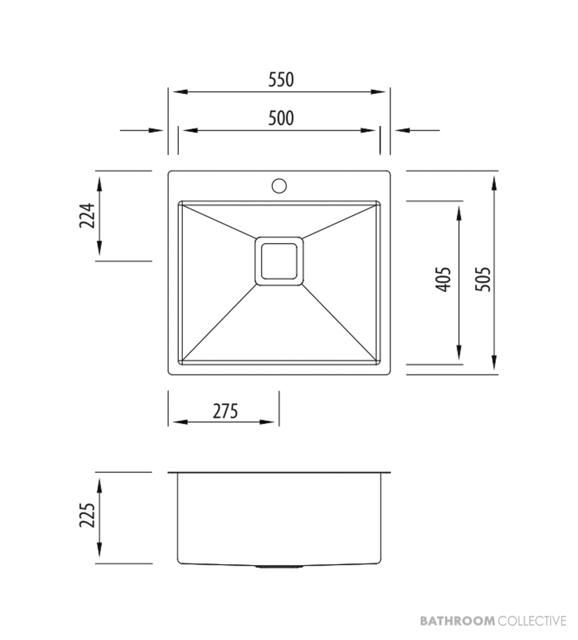Oliveri Professional Series Topmount Grand Single Bowl Sink 550mm, Stainless PR1181 1TH