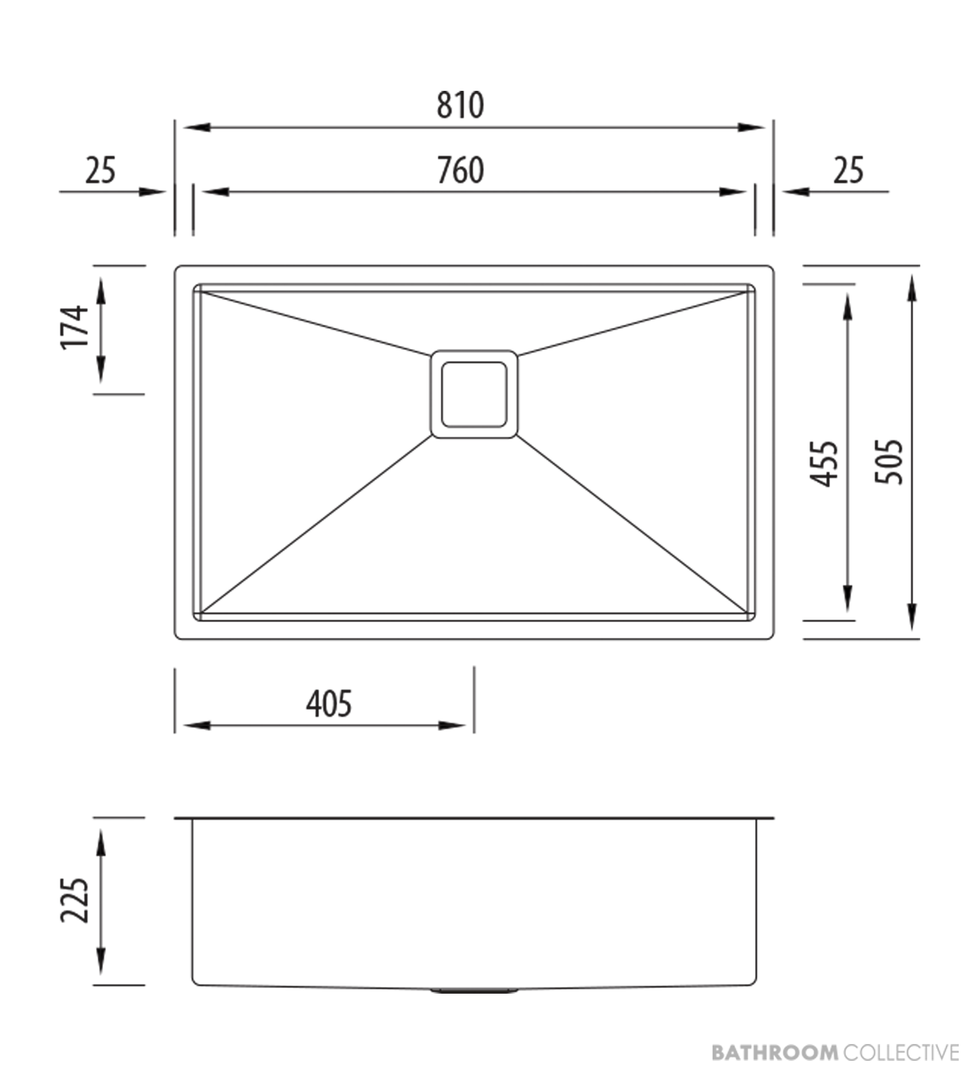 Oliveri Professional Series Undermount Single Mega Bowl Sink 810mm, Stainless PR1190U