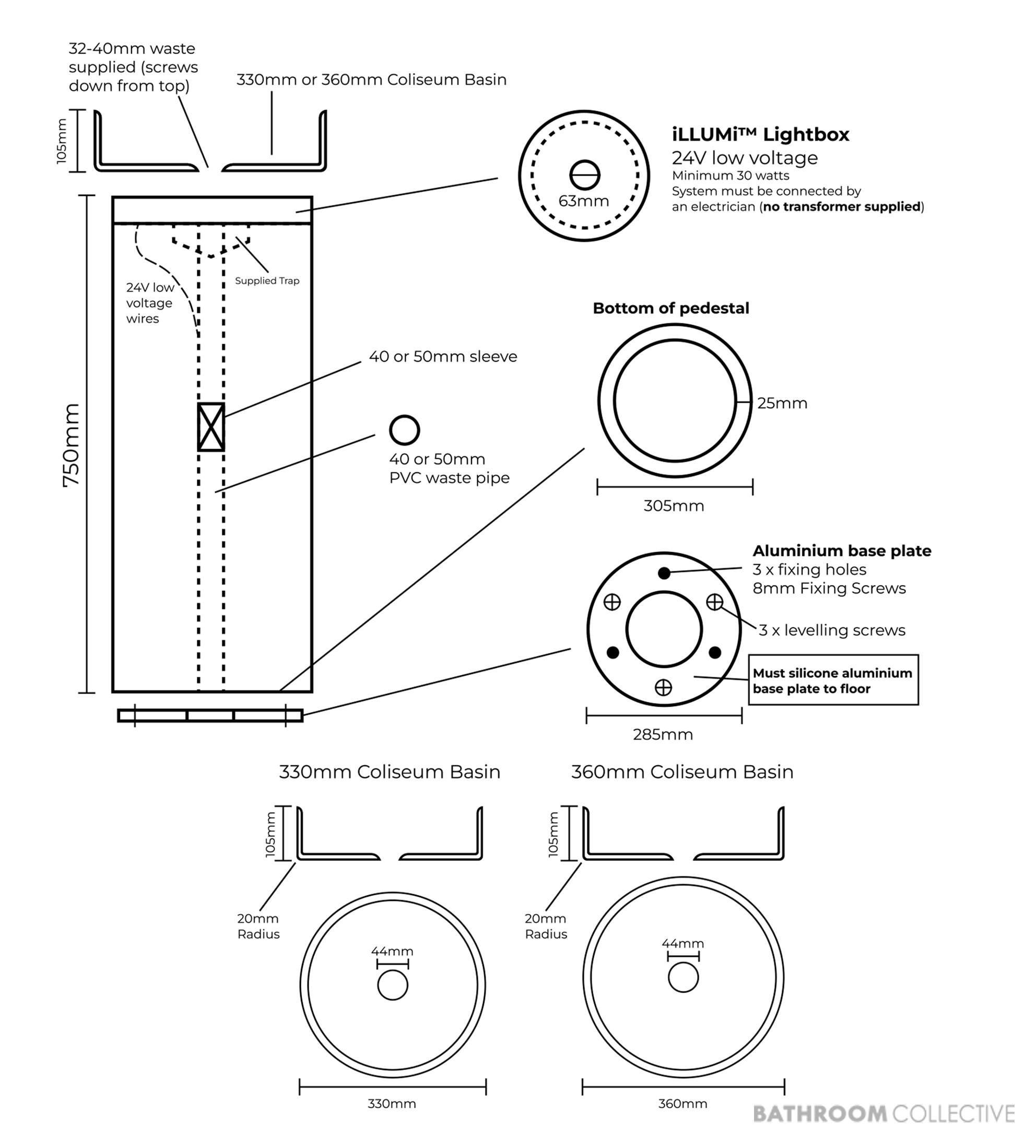 Basin Lab Pearl 300mm Column Pedestal Basin