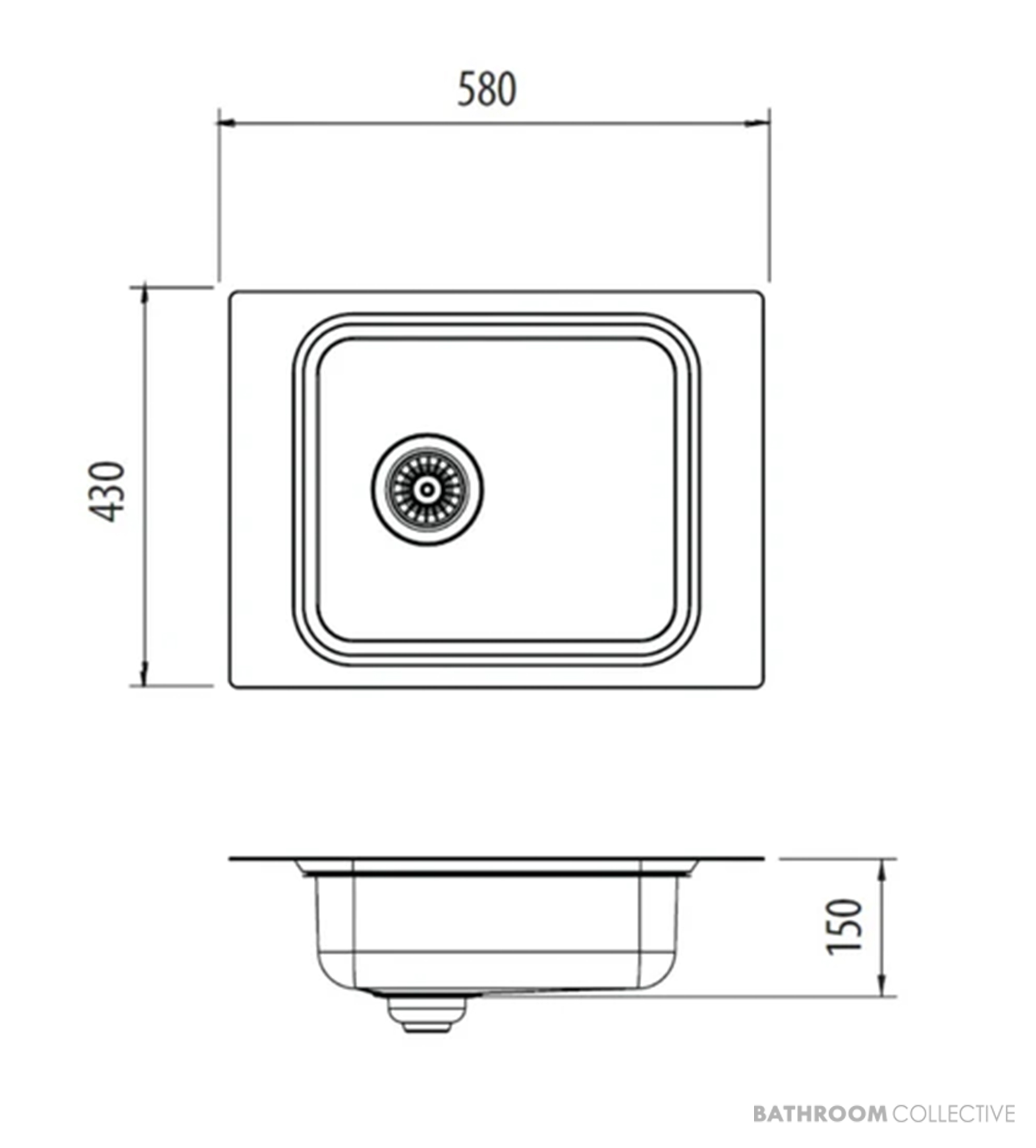 Oliveri Puro Topmount Single Bowl Sink 580mm, 1th, Stainless PU2855