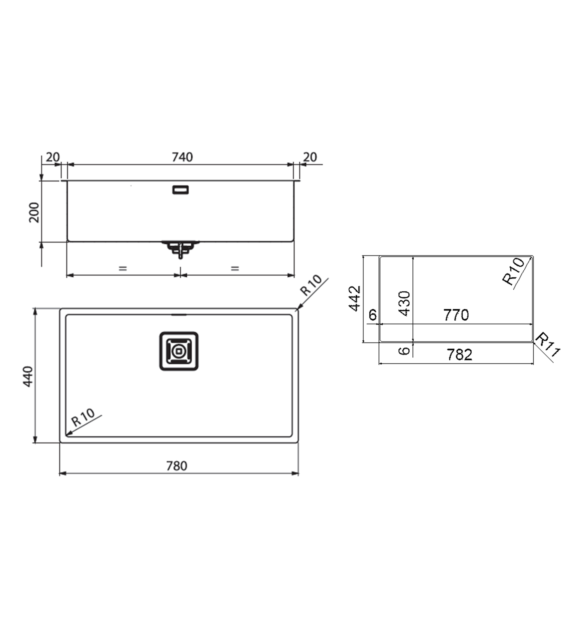 Artinox Radius 740 x 400 Single Bowl Kitchen Sink Incl. Strainer & Chopping Board, Stainless Steel