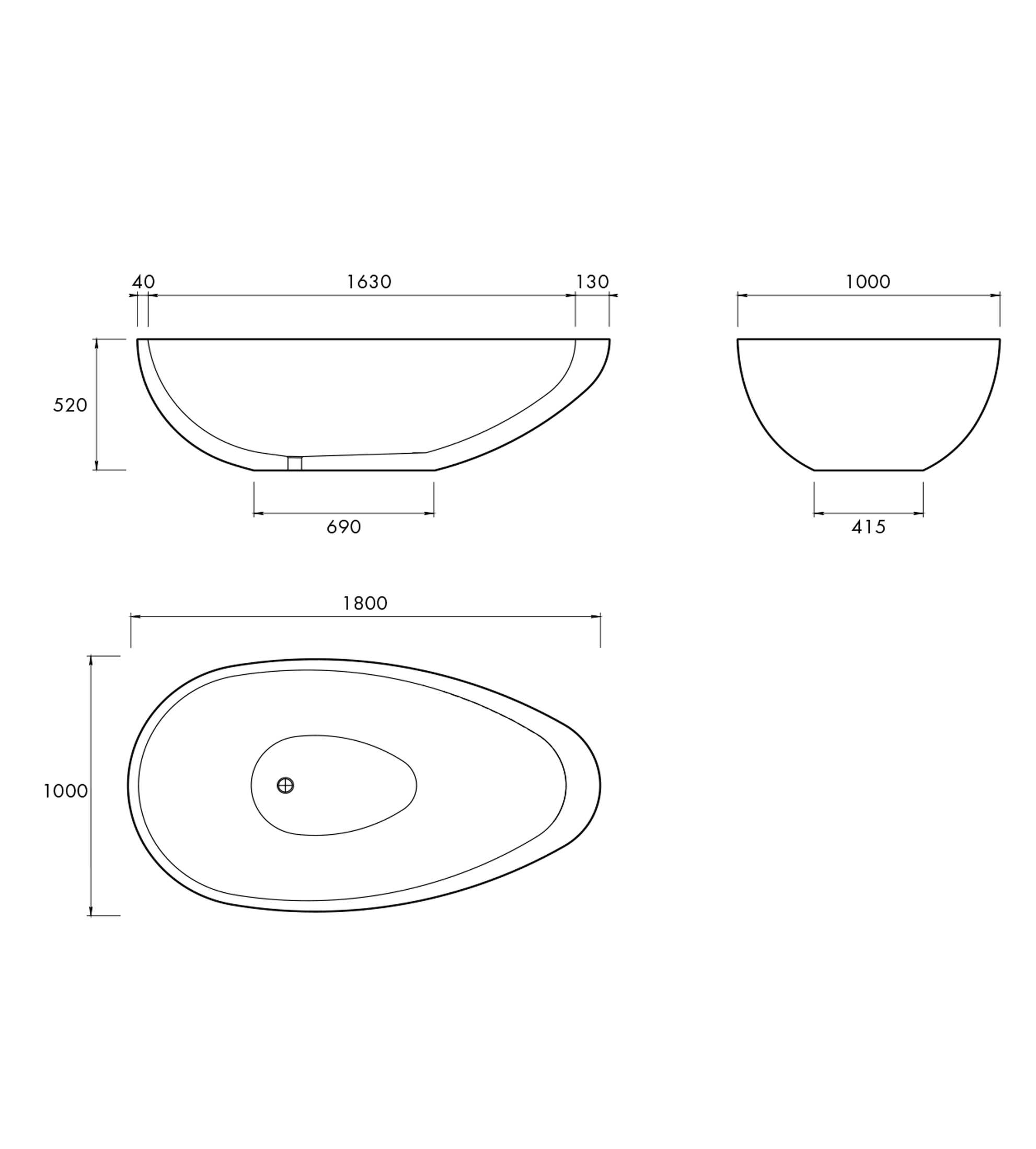 Apaiser Reflection 1800mm Stone Freestanding Bath Without Base