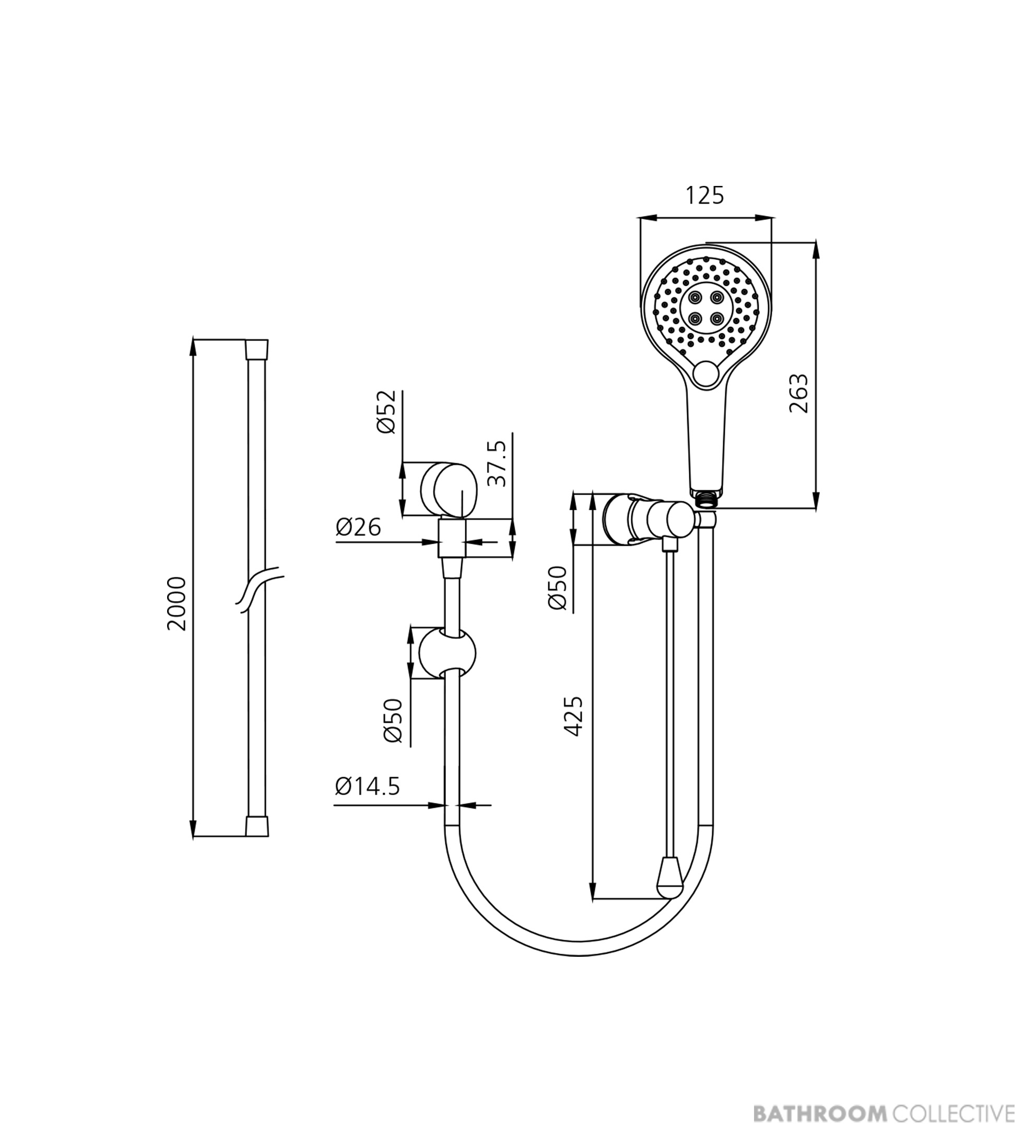 Oliveri Rome Care Shower Kit, Brass