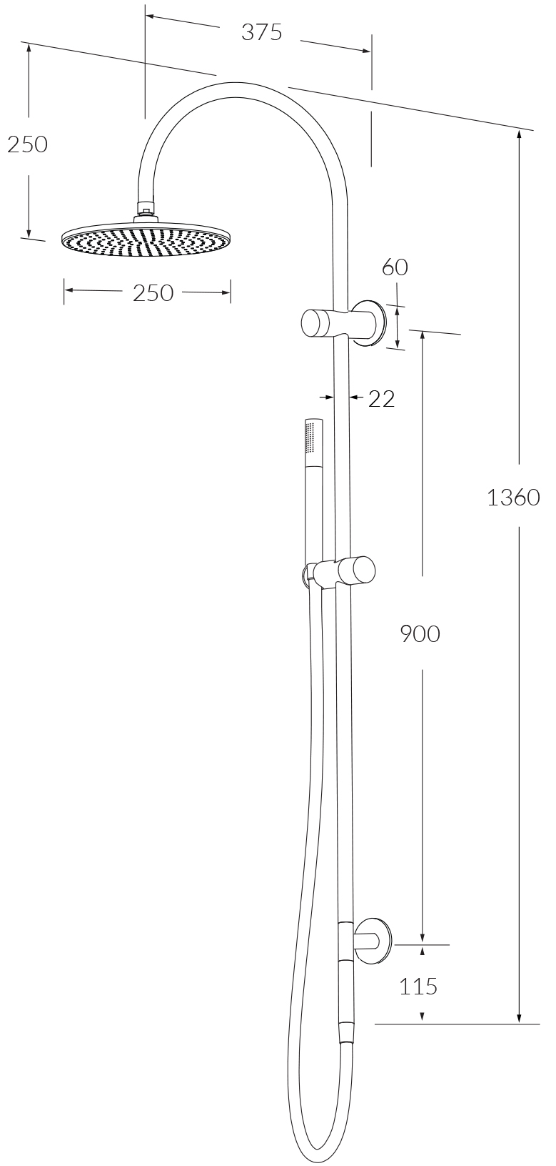 Sussex Circa Twin Rail Shower 250mm