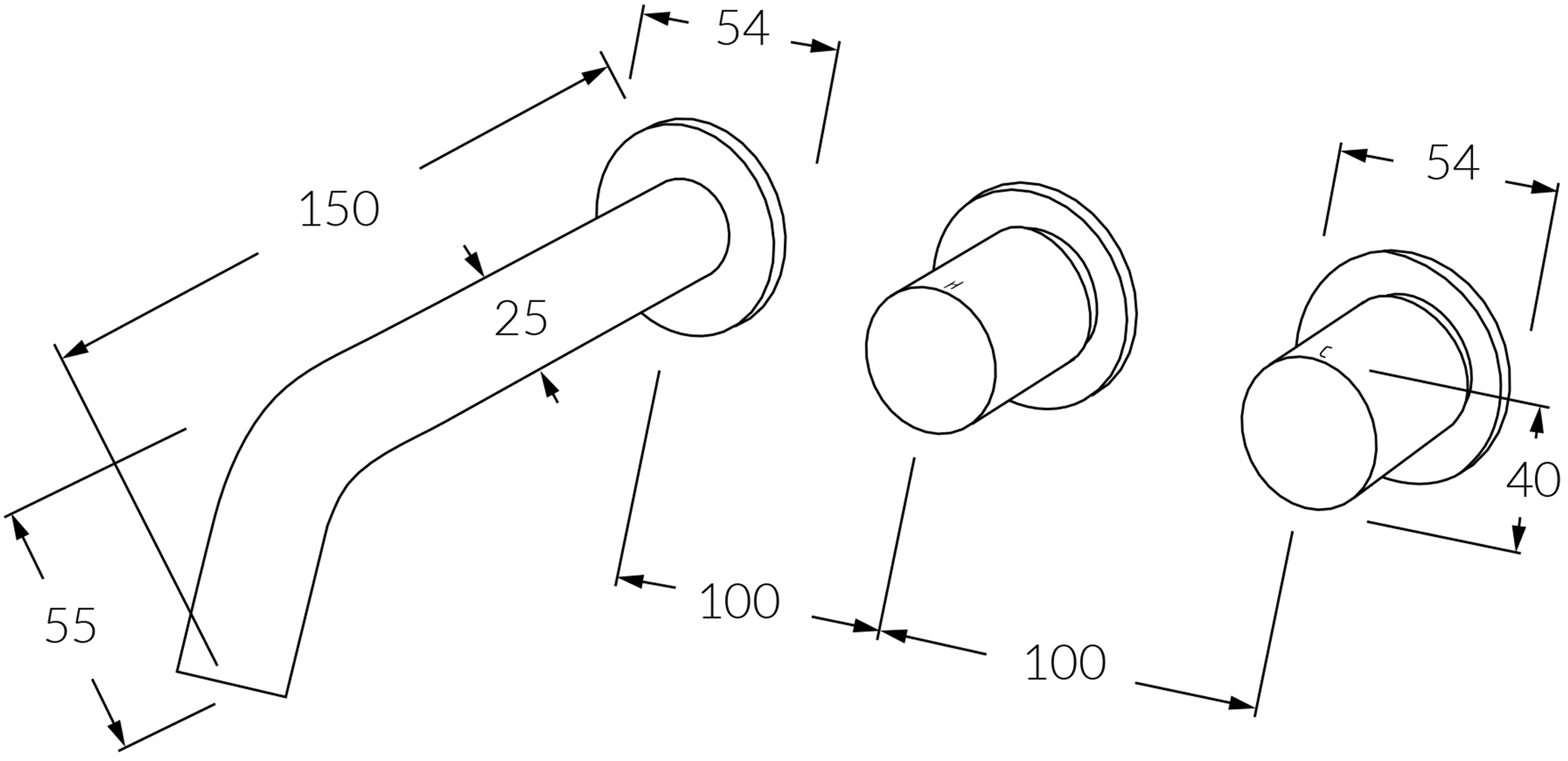 Sussex Circa Vertex Wall Basin Hostess System 150mm