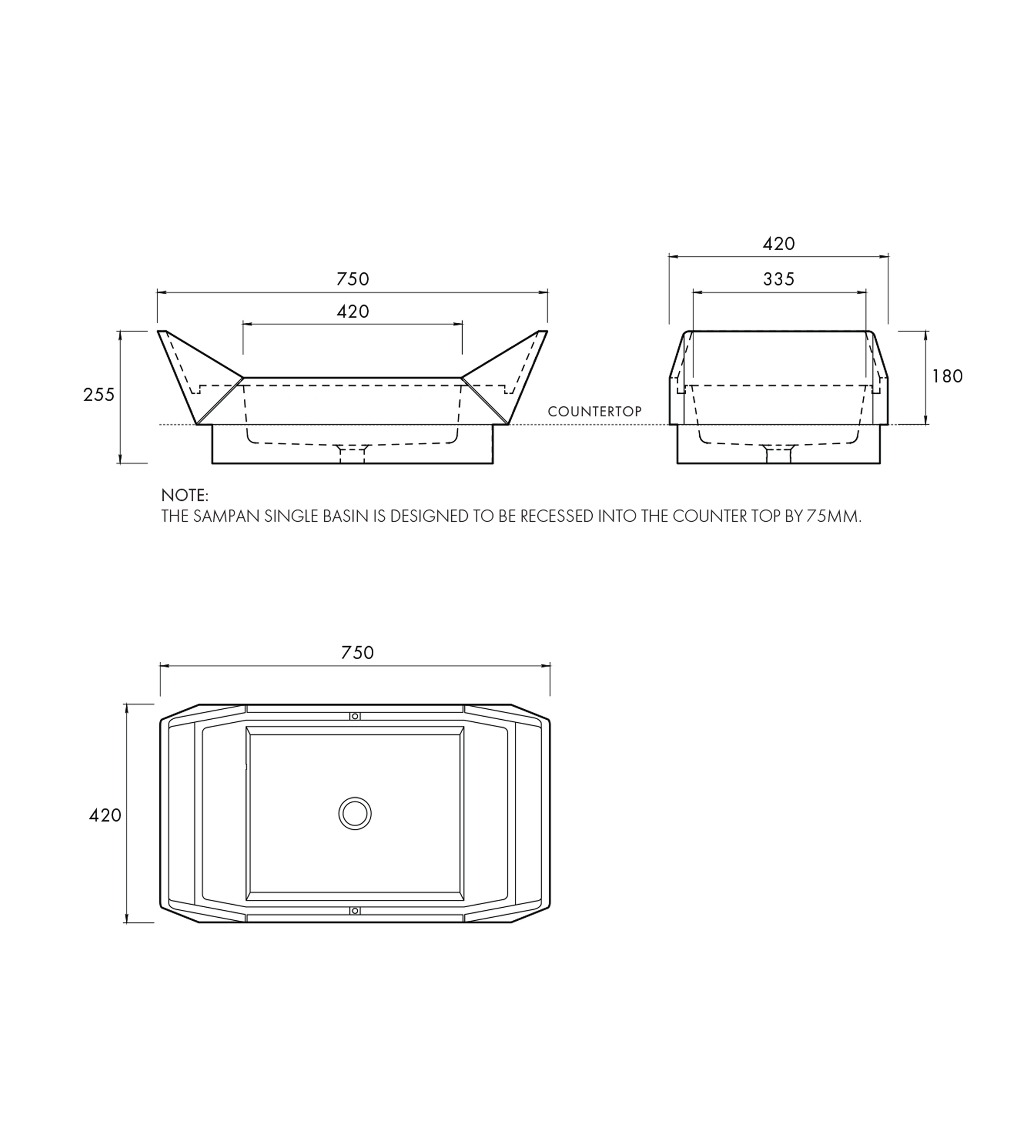 Apaiser Sampan Single 750mm Stone Basin