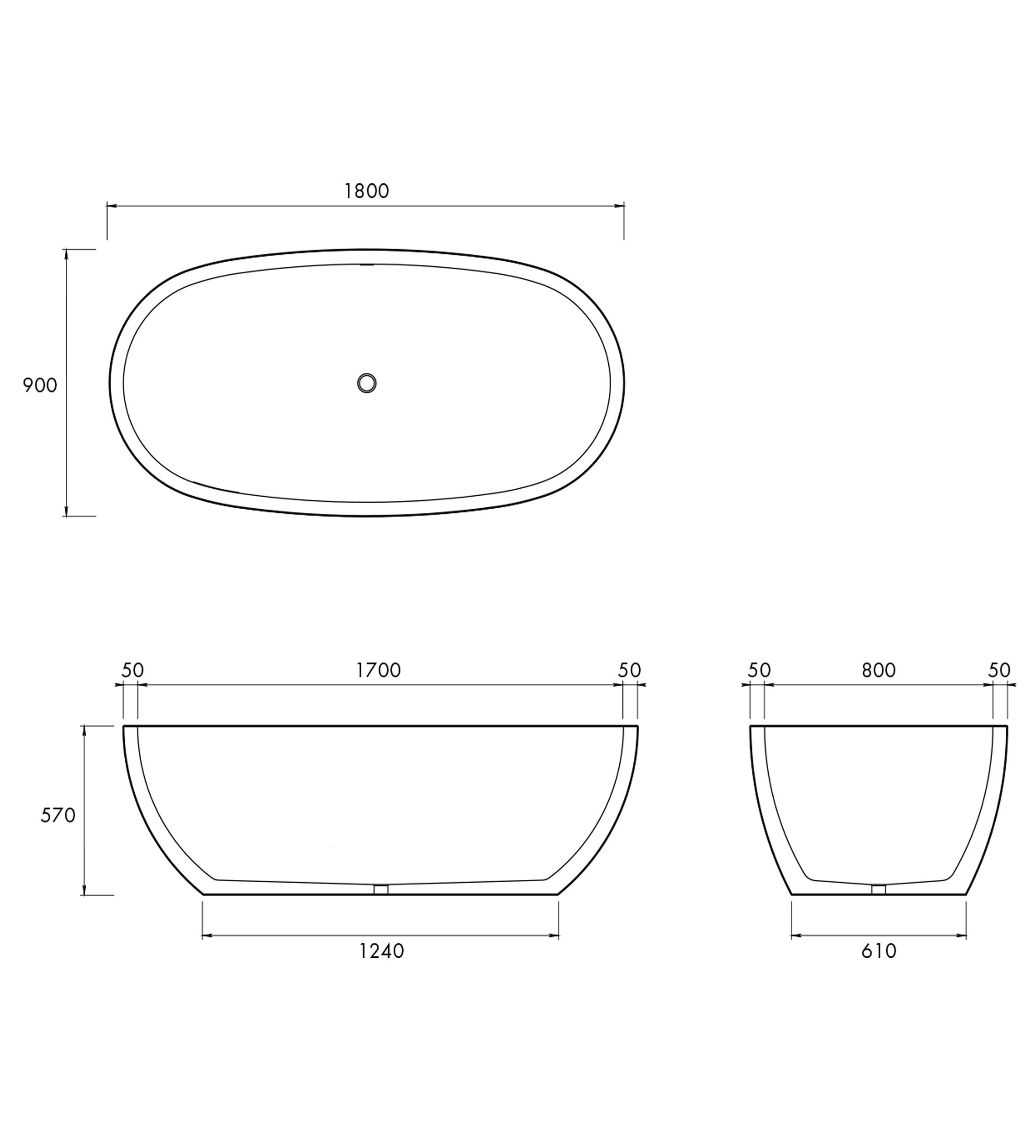 Apaiser Sapphire 1800mm Stone Freestanding Bath