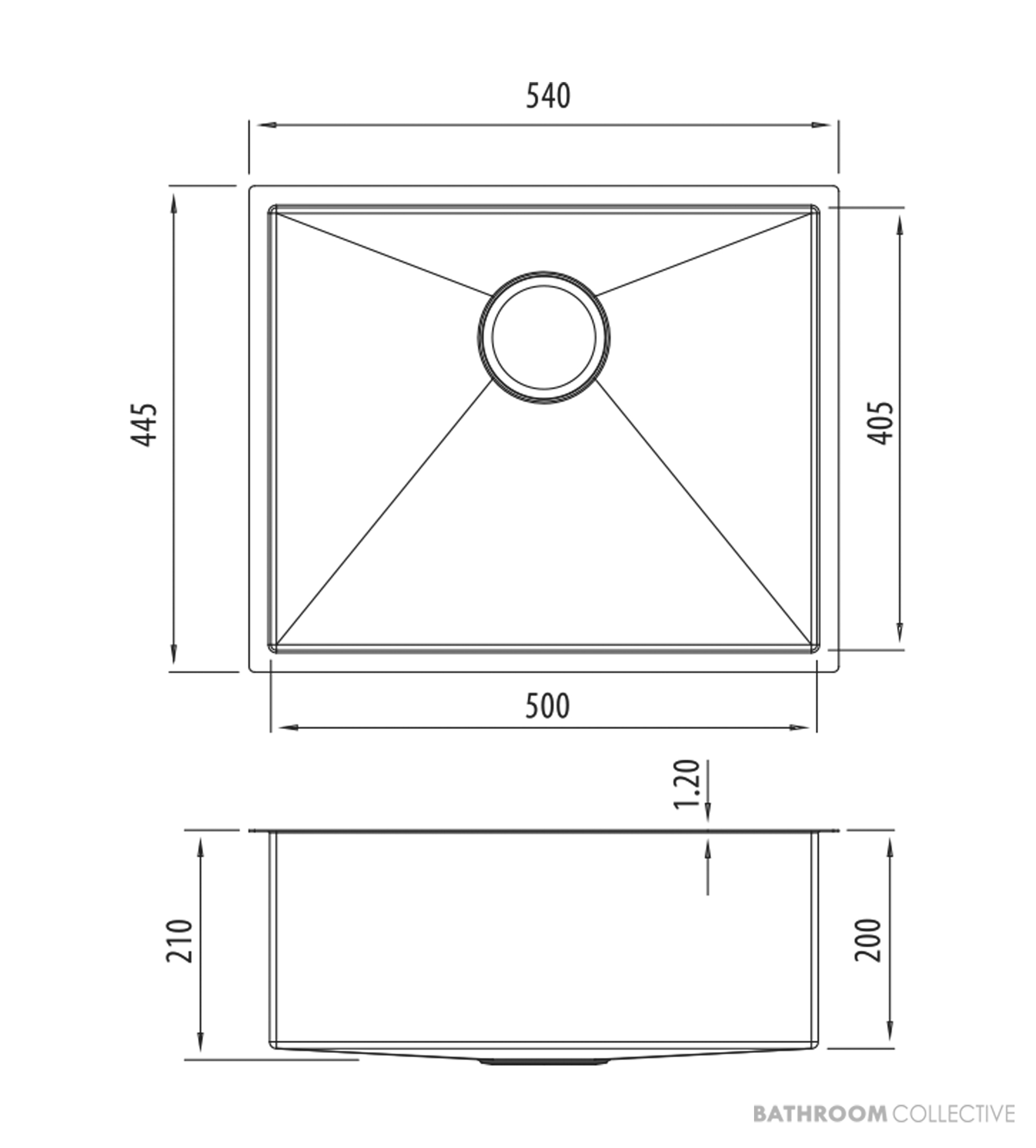 Oliveri Spectra Top, Flush & Under Mount Single Bowl Sink 540mm, Copper SB50CU